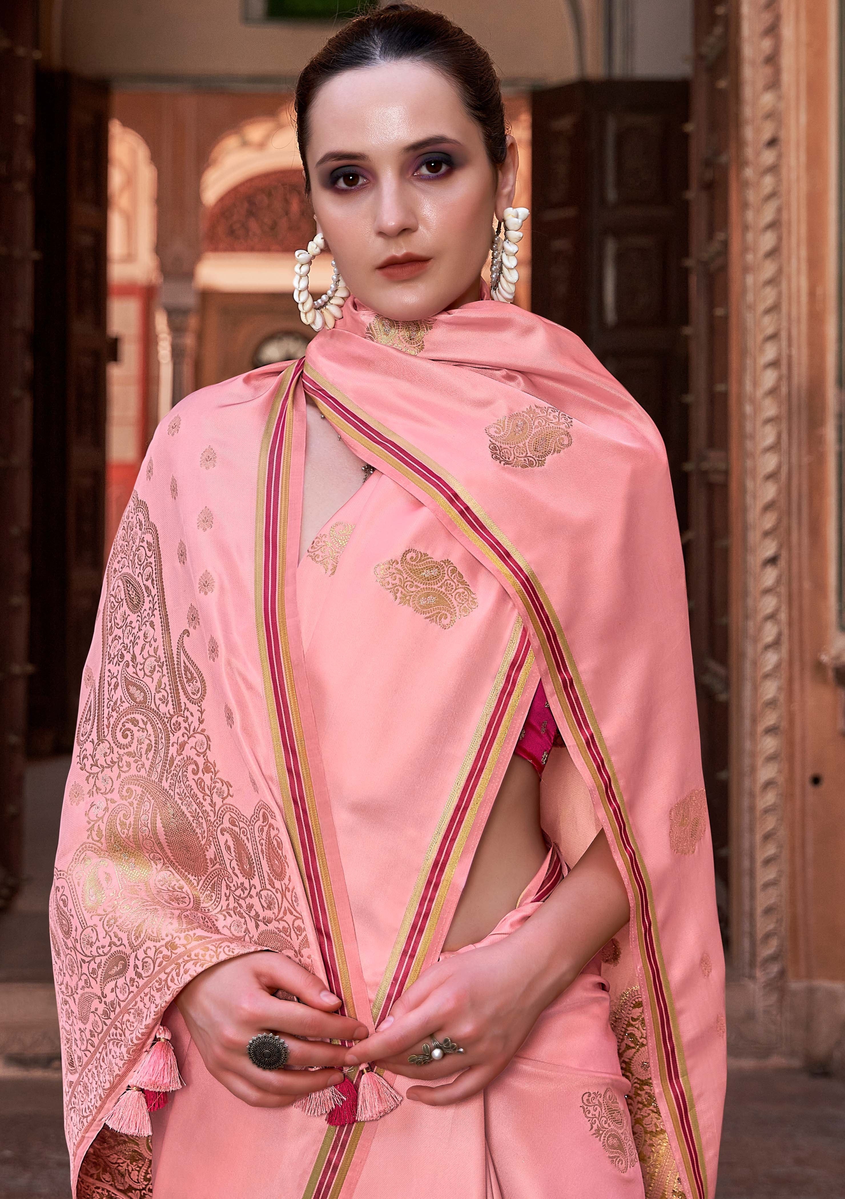 Sea Pink Satin Silk Saree