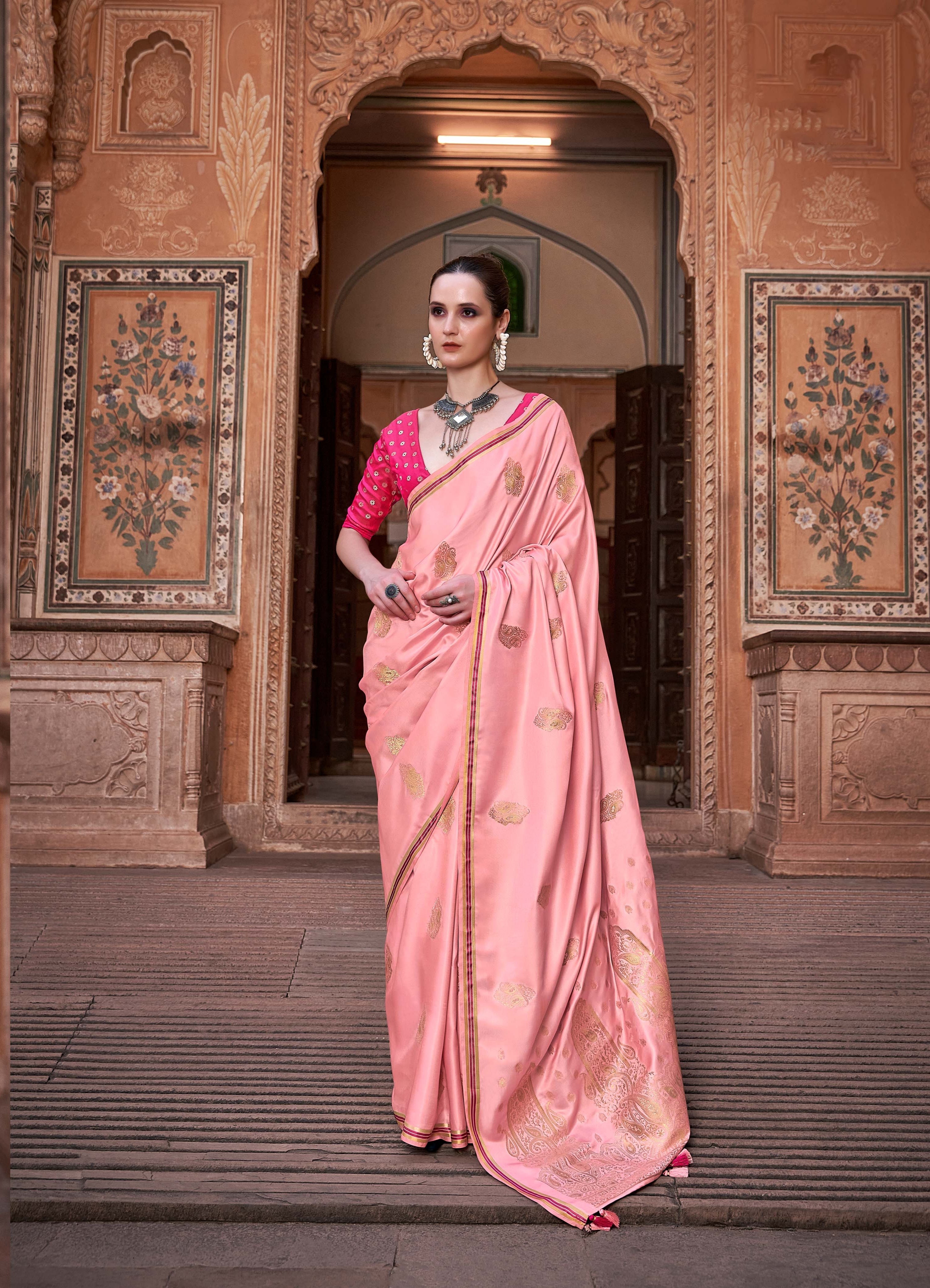 Sea Pink Satin Silk Saree