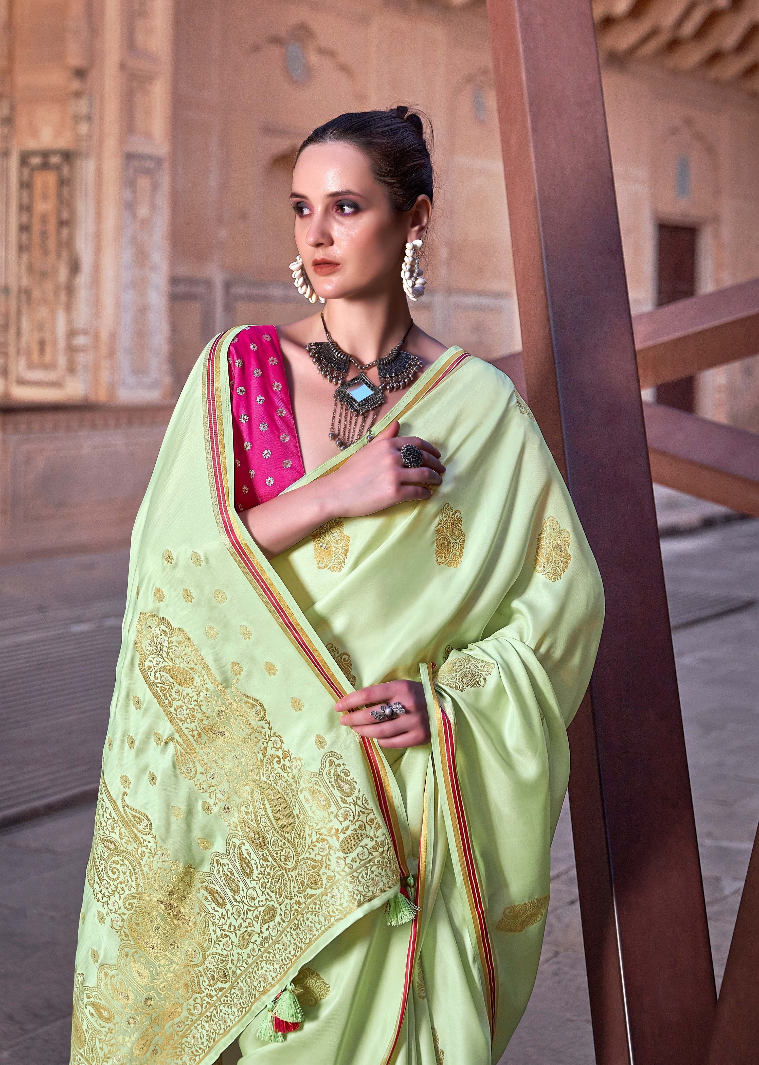 Tranquil Pistachio Satin Silk Saree