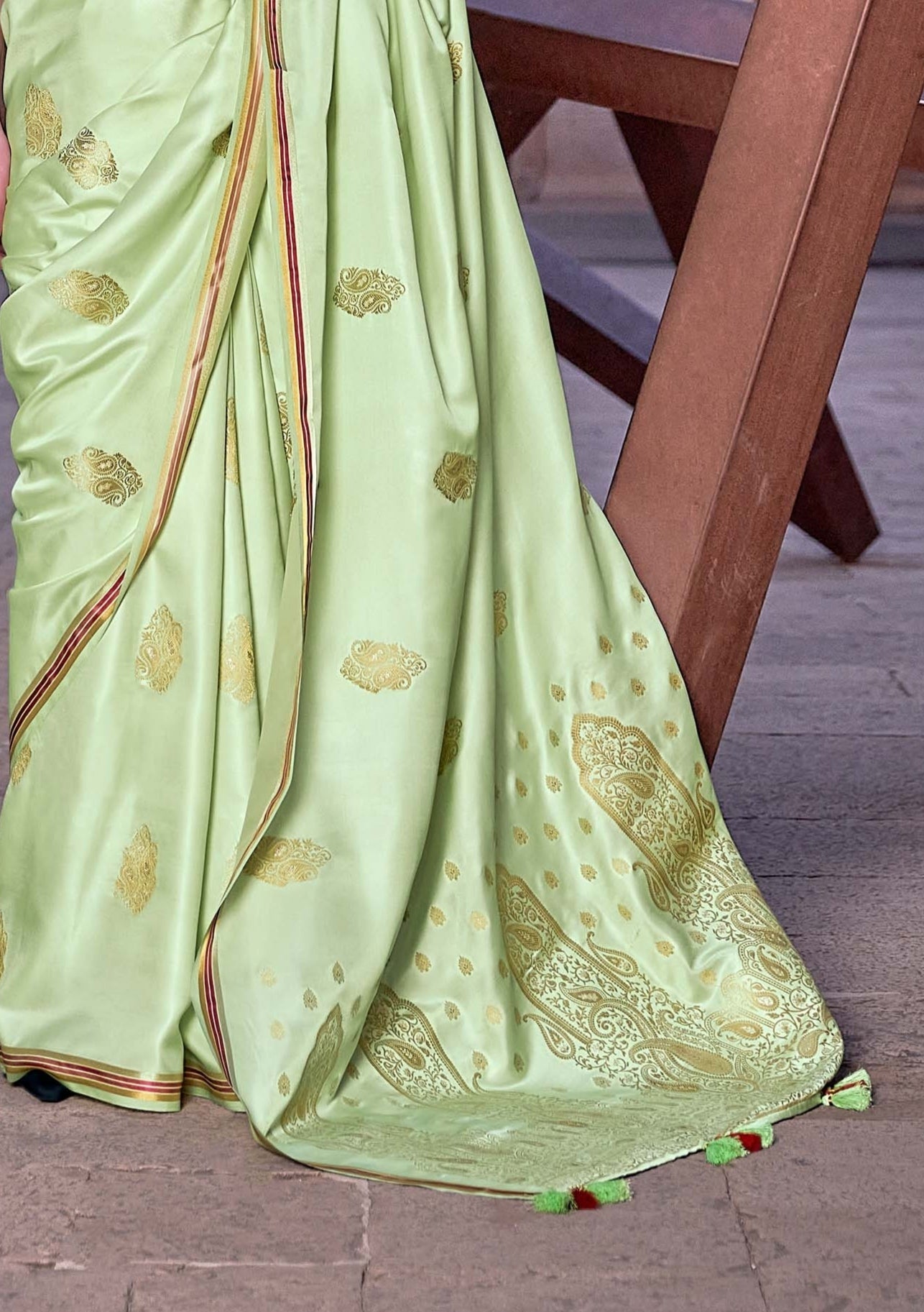 Tranquil Pistachio Satin Silk Saree