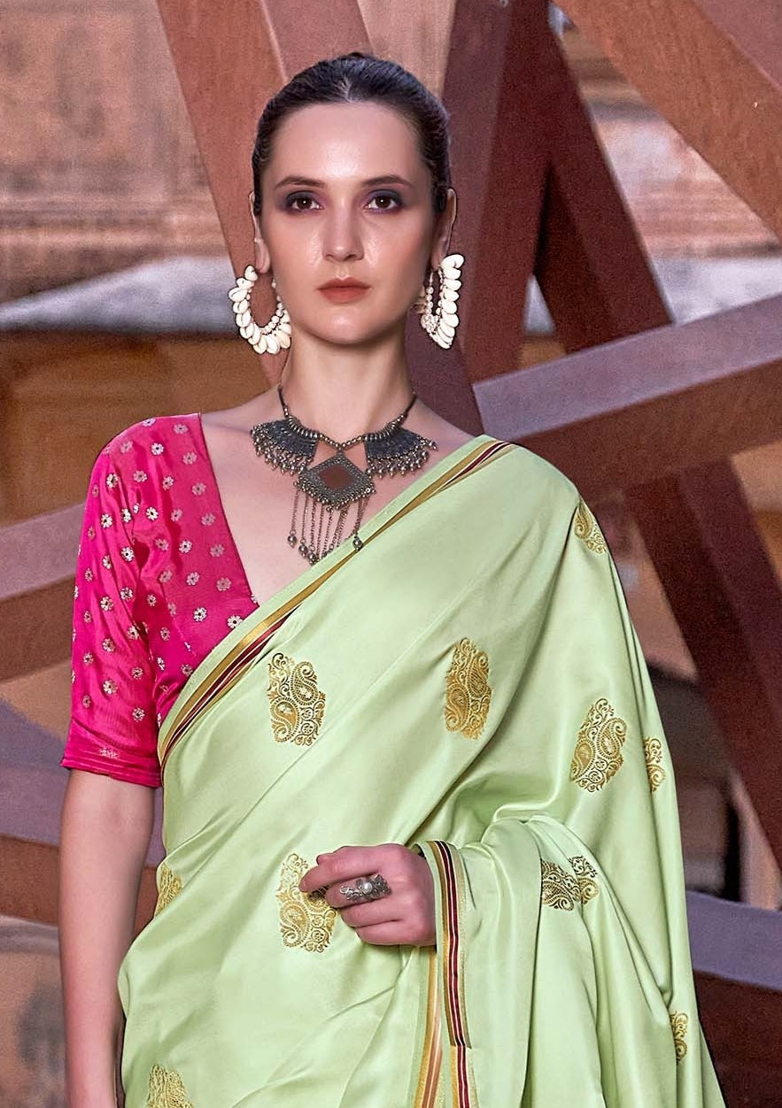 Tranquil Pistachio Satin Silk Saree