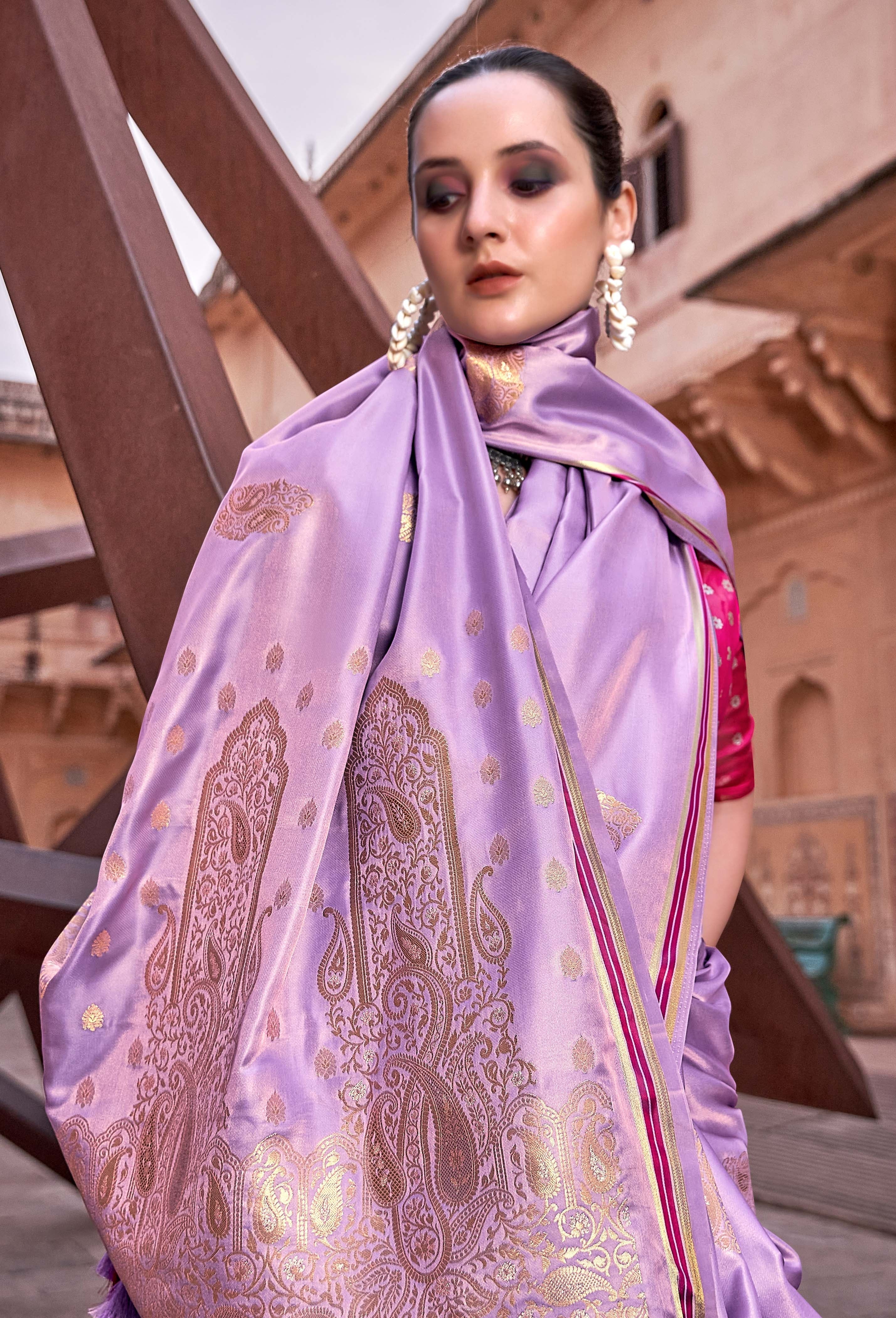 Grape Purple Satin Silk Saree