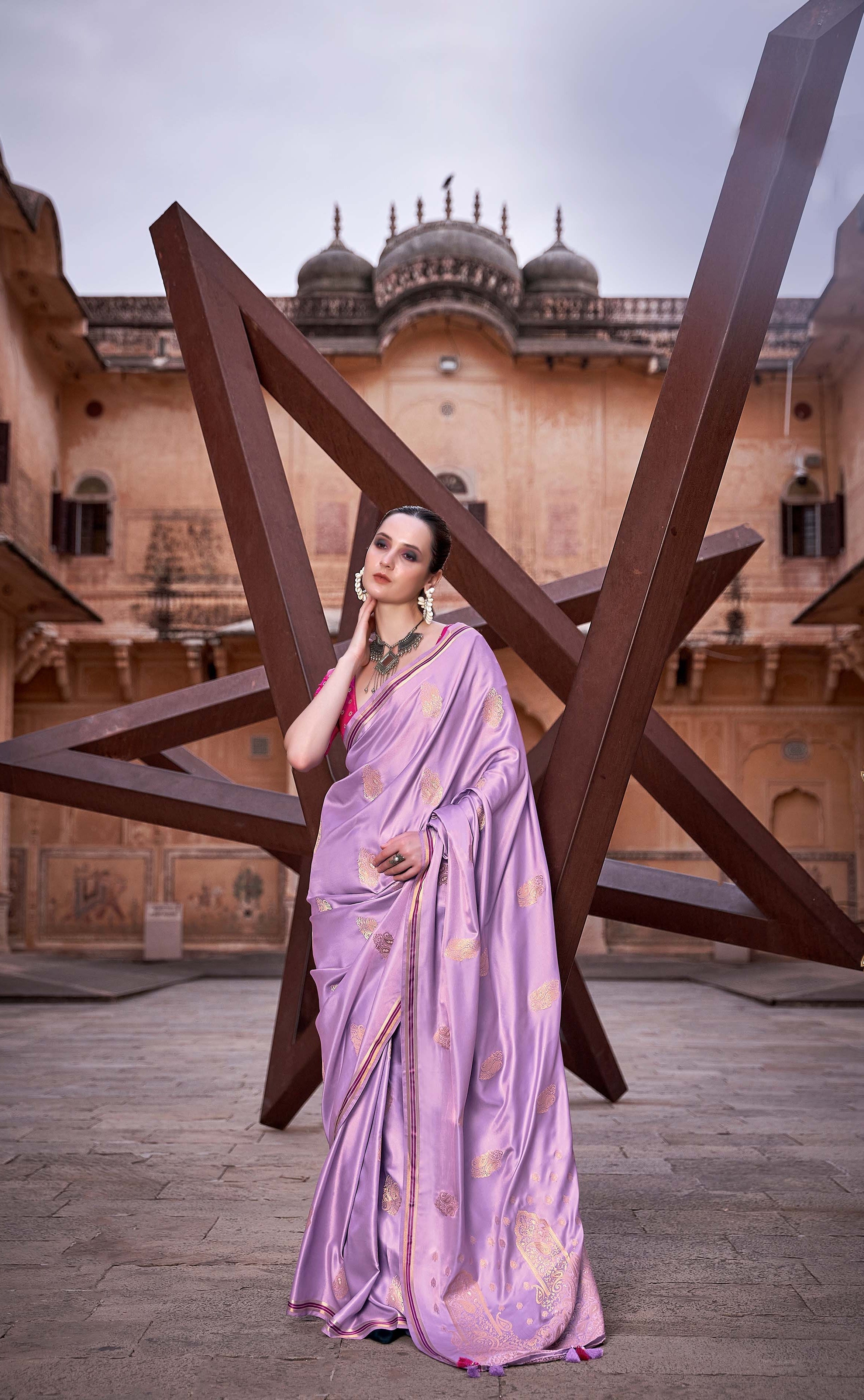 Grape Purple Satin Silk Saree