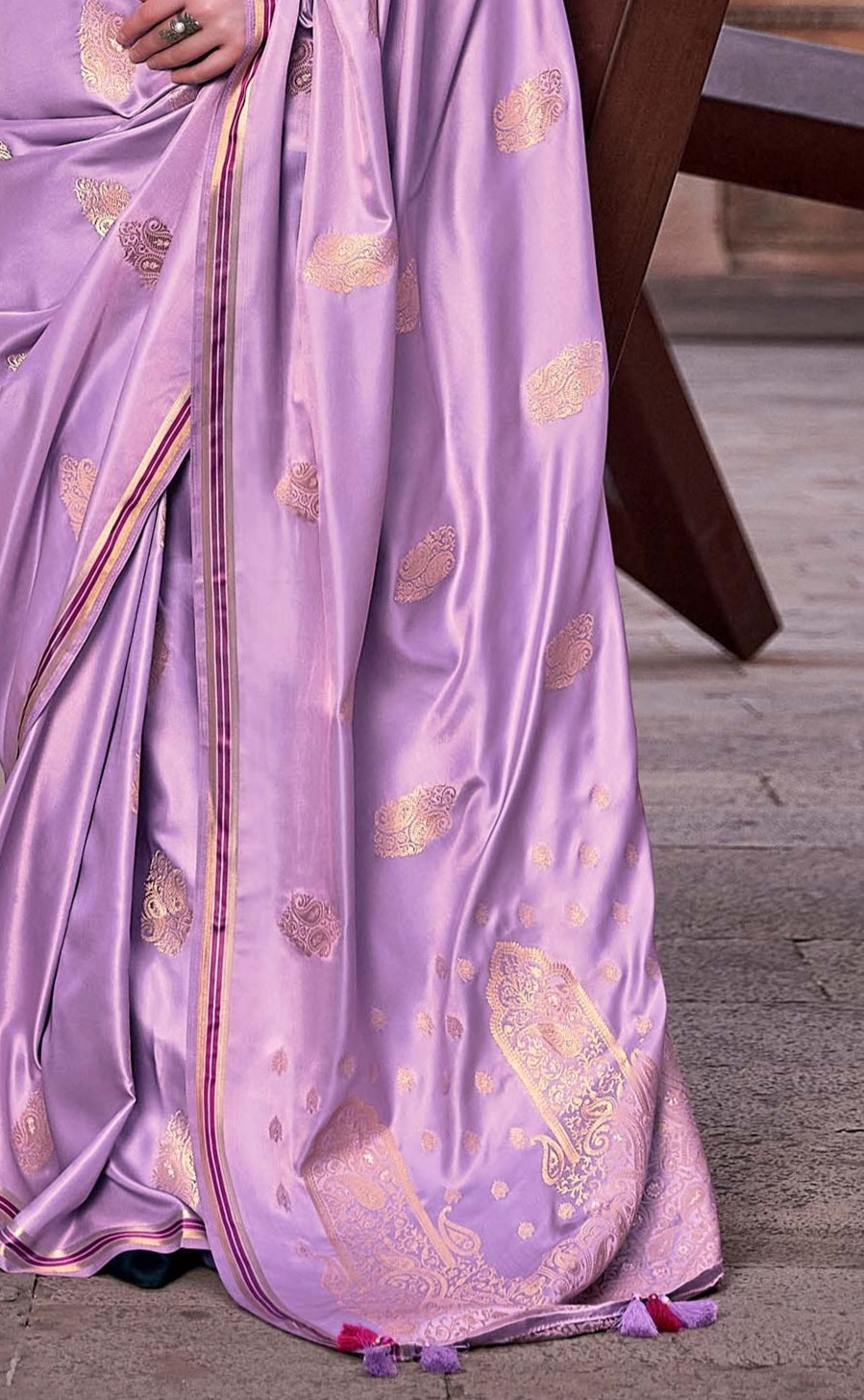 Grape Purple Satin Silk Saree