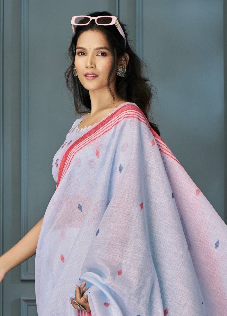 Enchanting Lavender Handloom Linen Silk Saree with Intricate Weaving