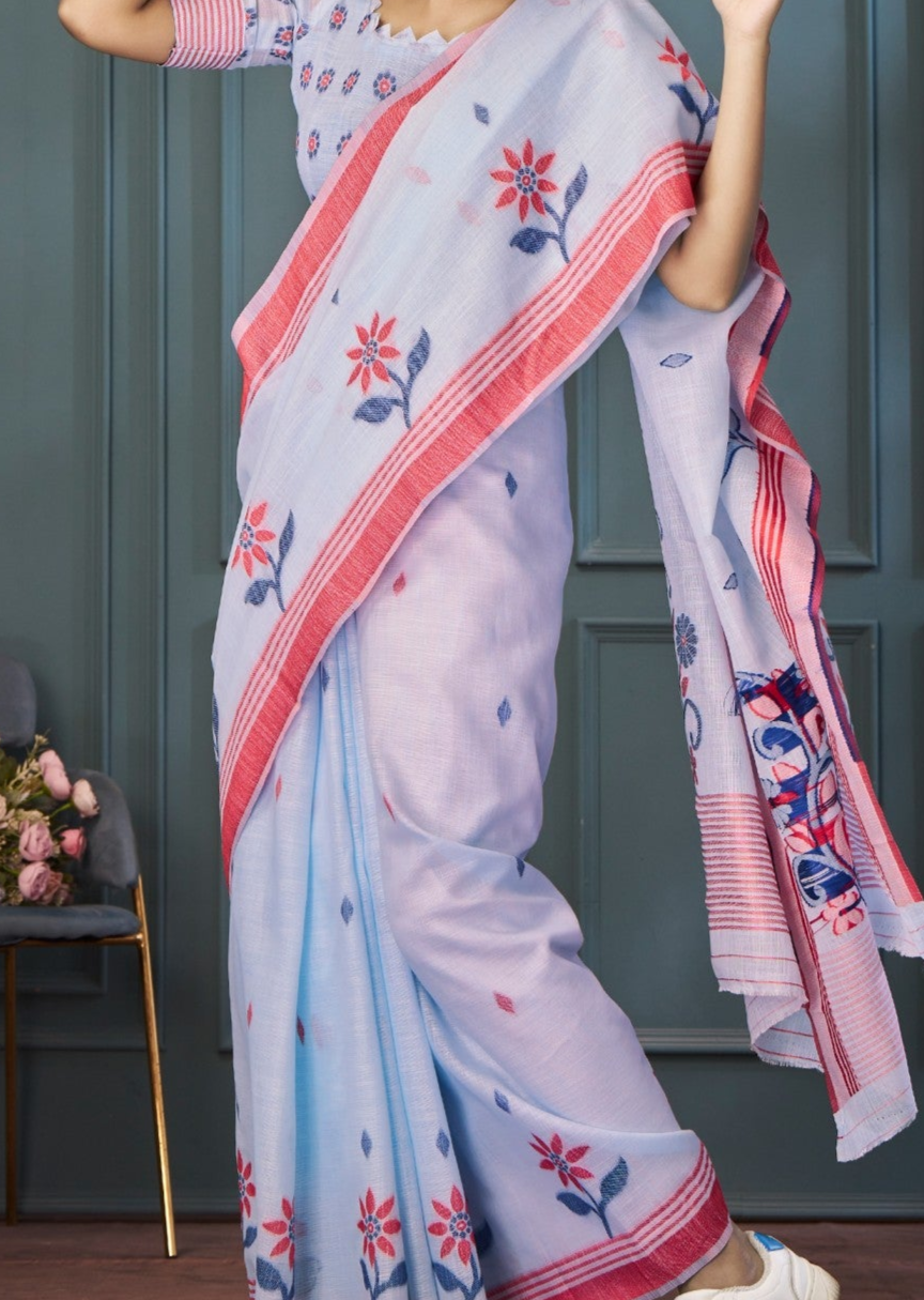 Enchanting Lavender Handloom Linen Silk Saree with Intricate Weaving