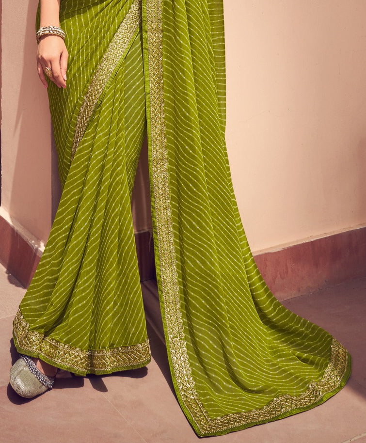 Elegant Green Bandhni Print Saree