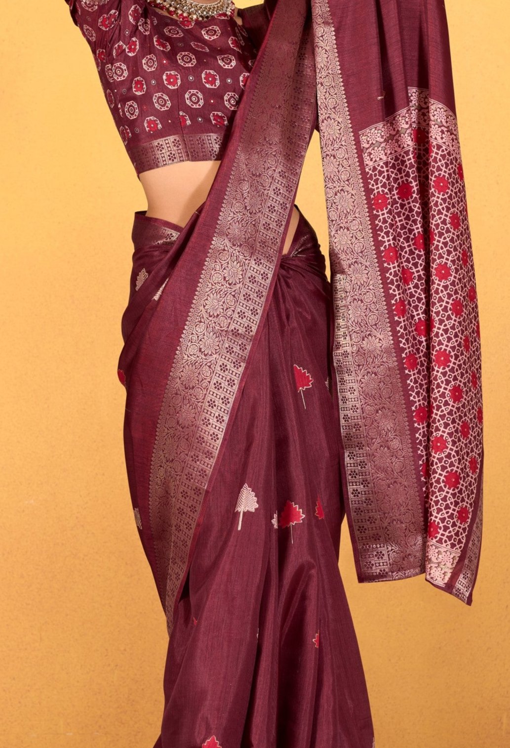 Soft Dola Silk with Foil Print in Magenta