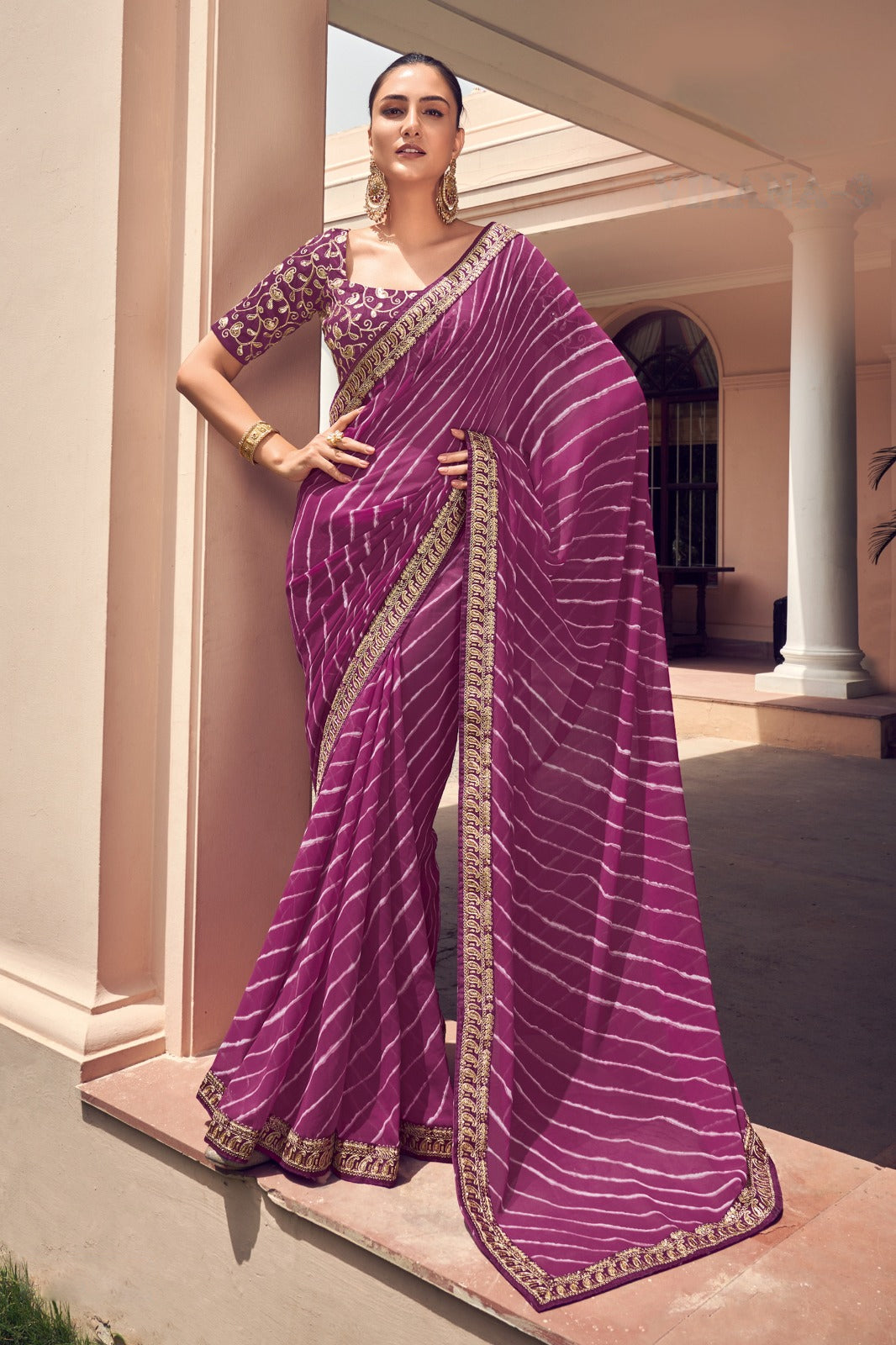 Elegant Purple Bandhni Print Saree