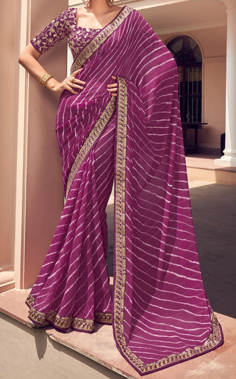 Elegant Purple Bandhni Print Saree