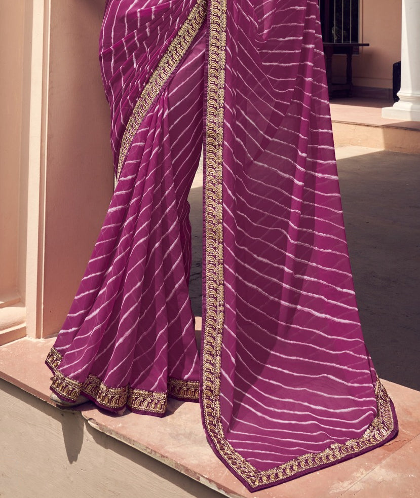 Elegant Purple Bandhni Print Saree