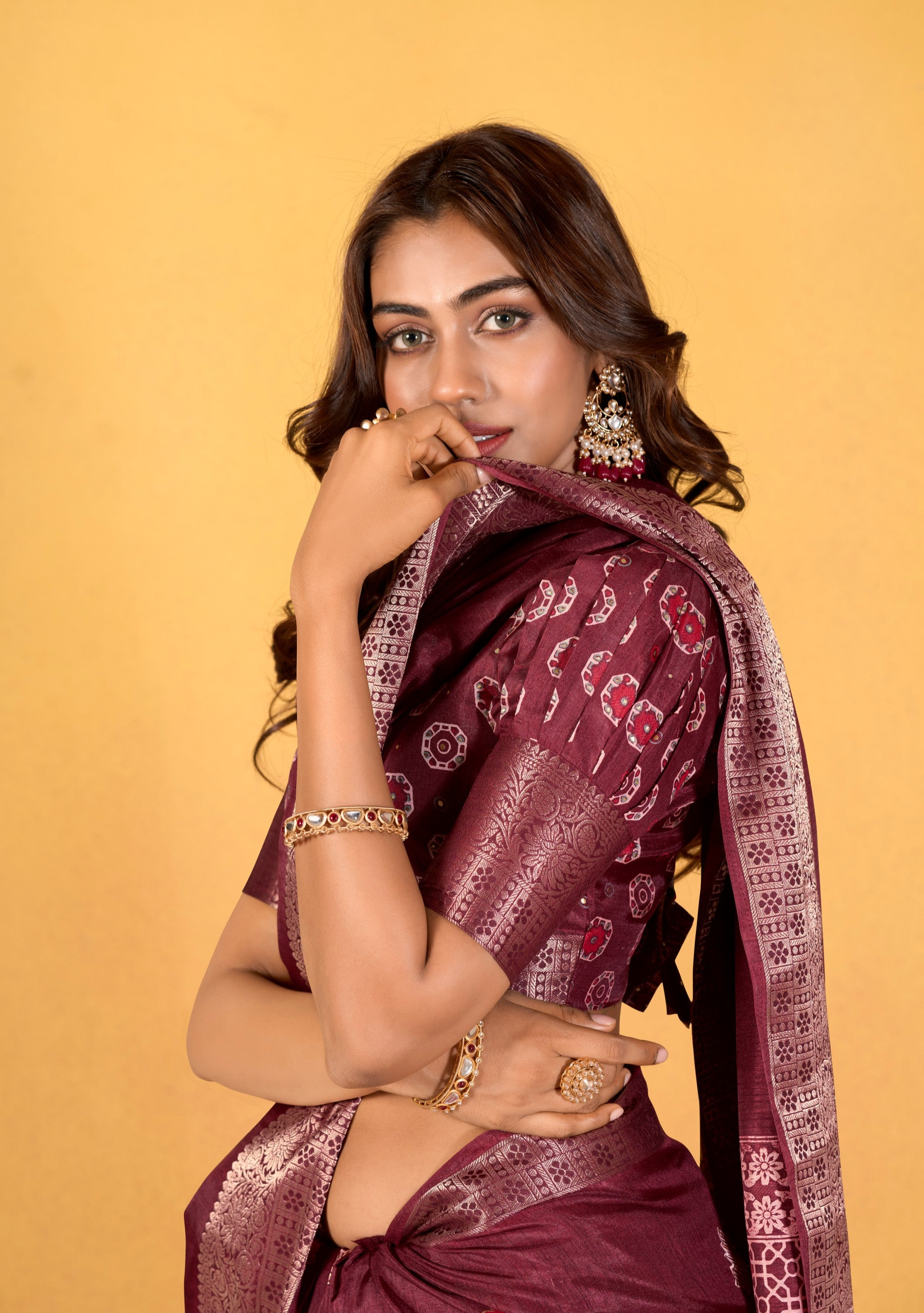 Soft Dola Silk with Foil Print in Magenta