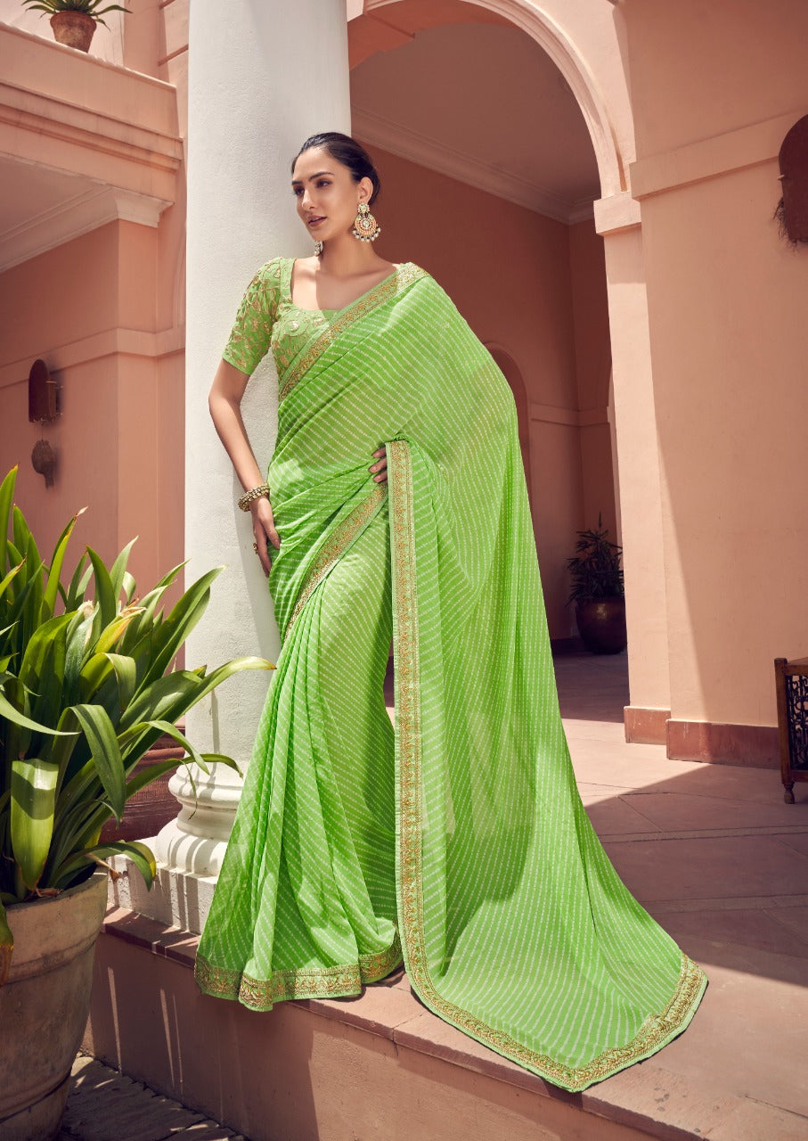 Elegant Mantis Color Bandhni Print Saree