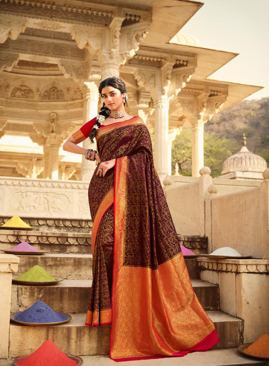 Maroon Coloured Banarasi Katan Silk Saree