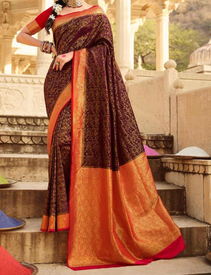 Maroon Coloured Banarasi Katan Silk Saree