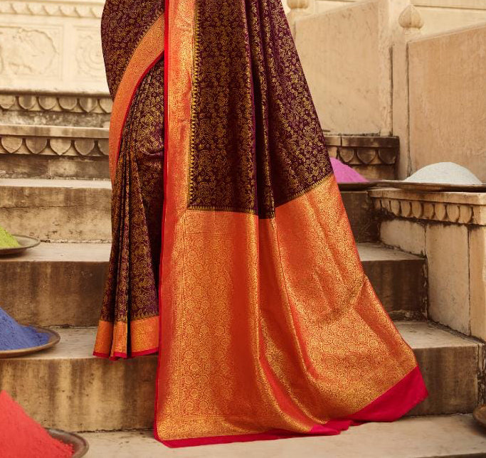 Maroon Coloured Banarasi Katan Silk Saree