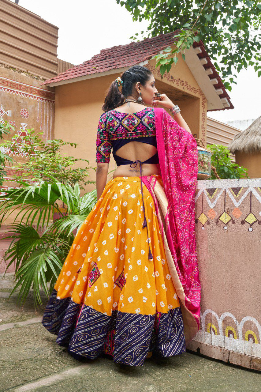 Navratri special Yellow coloured Maslin Cotton Lehenga