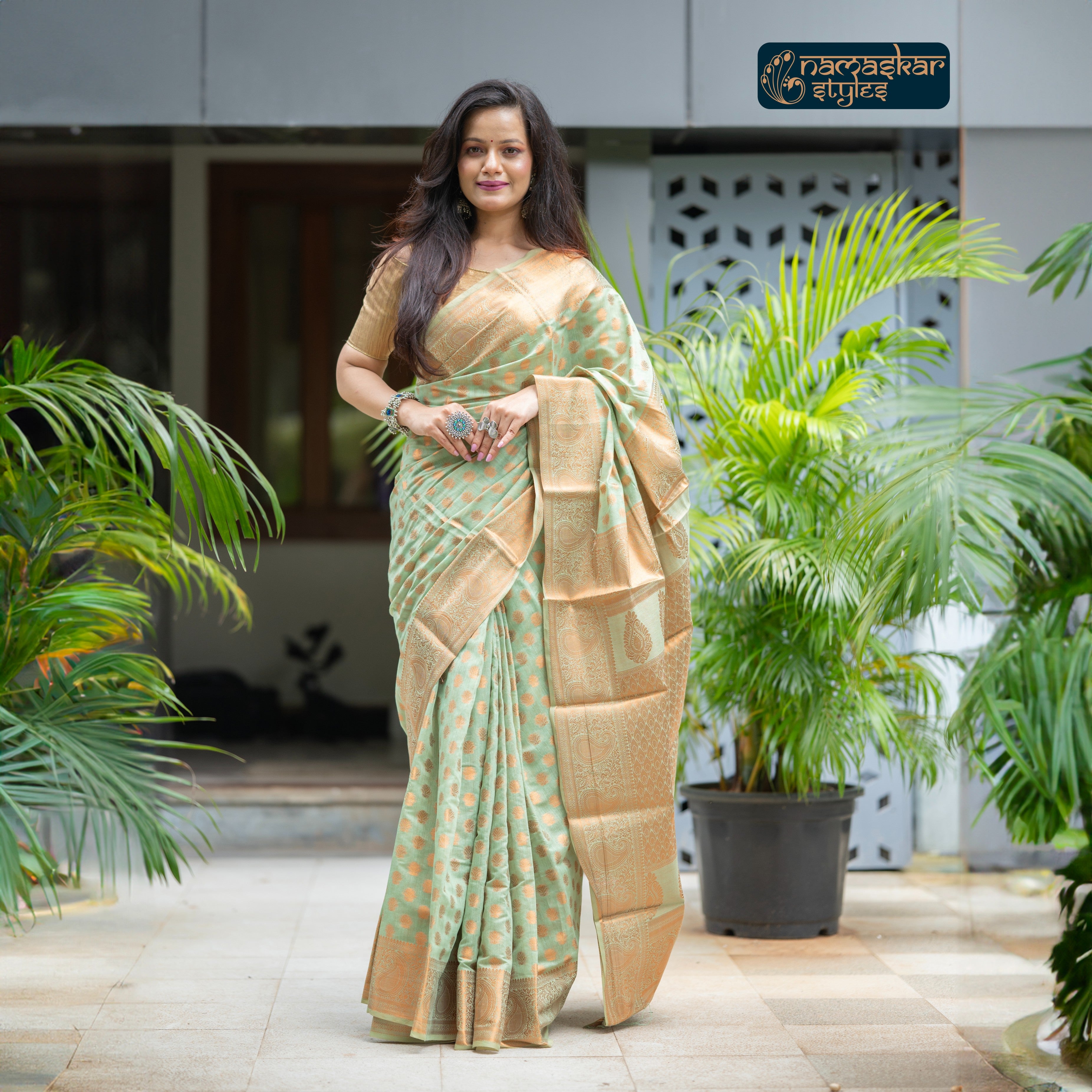 Ethereal Sage Light Green Kanjivaram Silk Saree