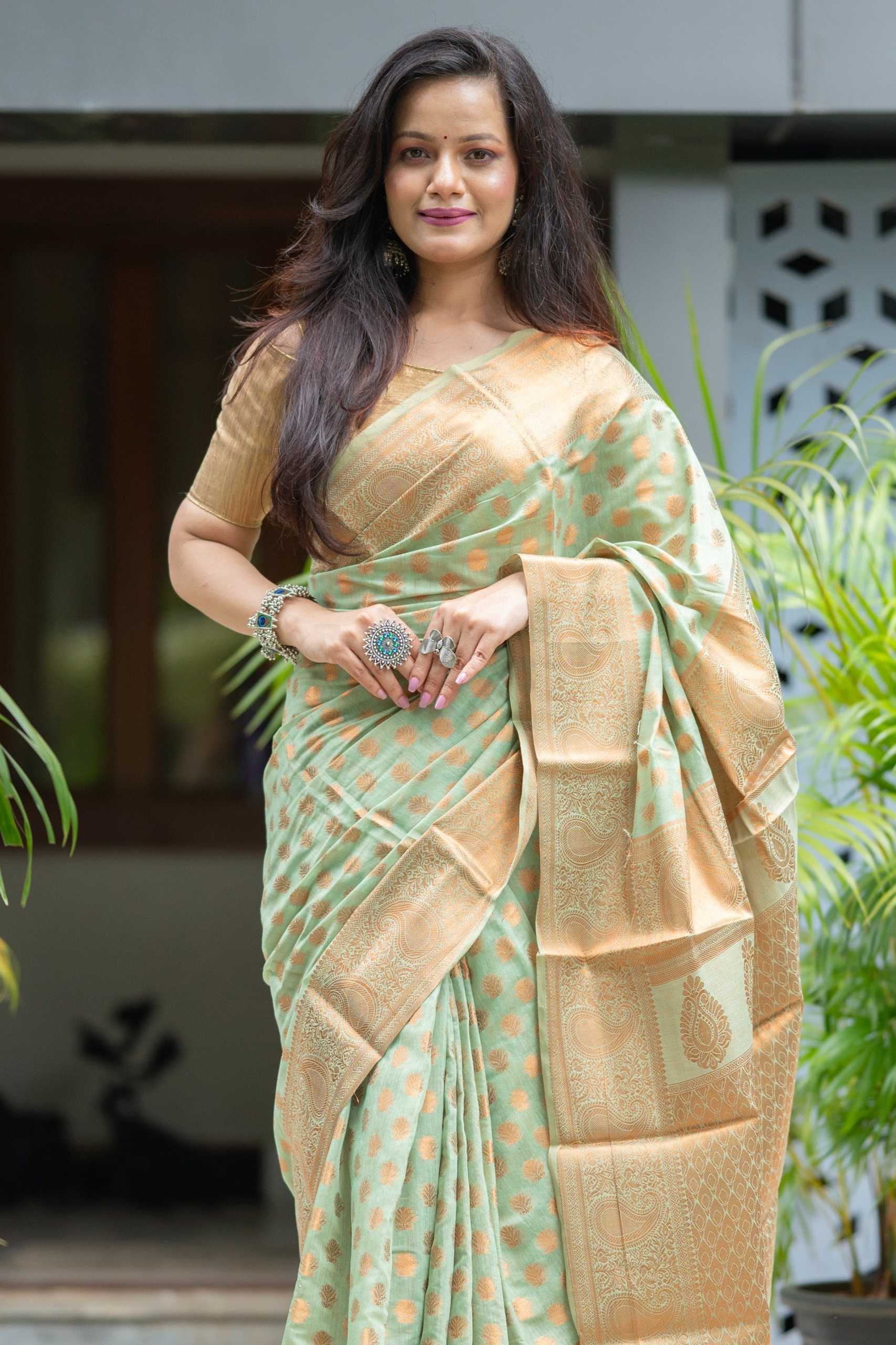 Ethereal Sage Light Green Kanjivaram Silk Saree