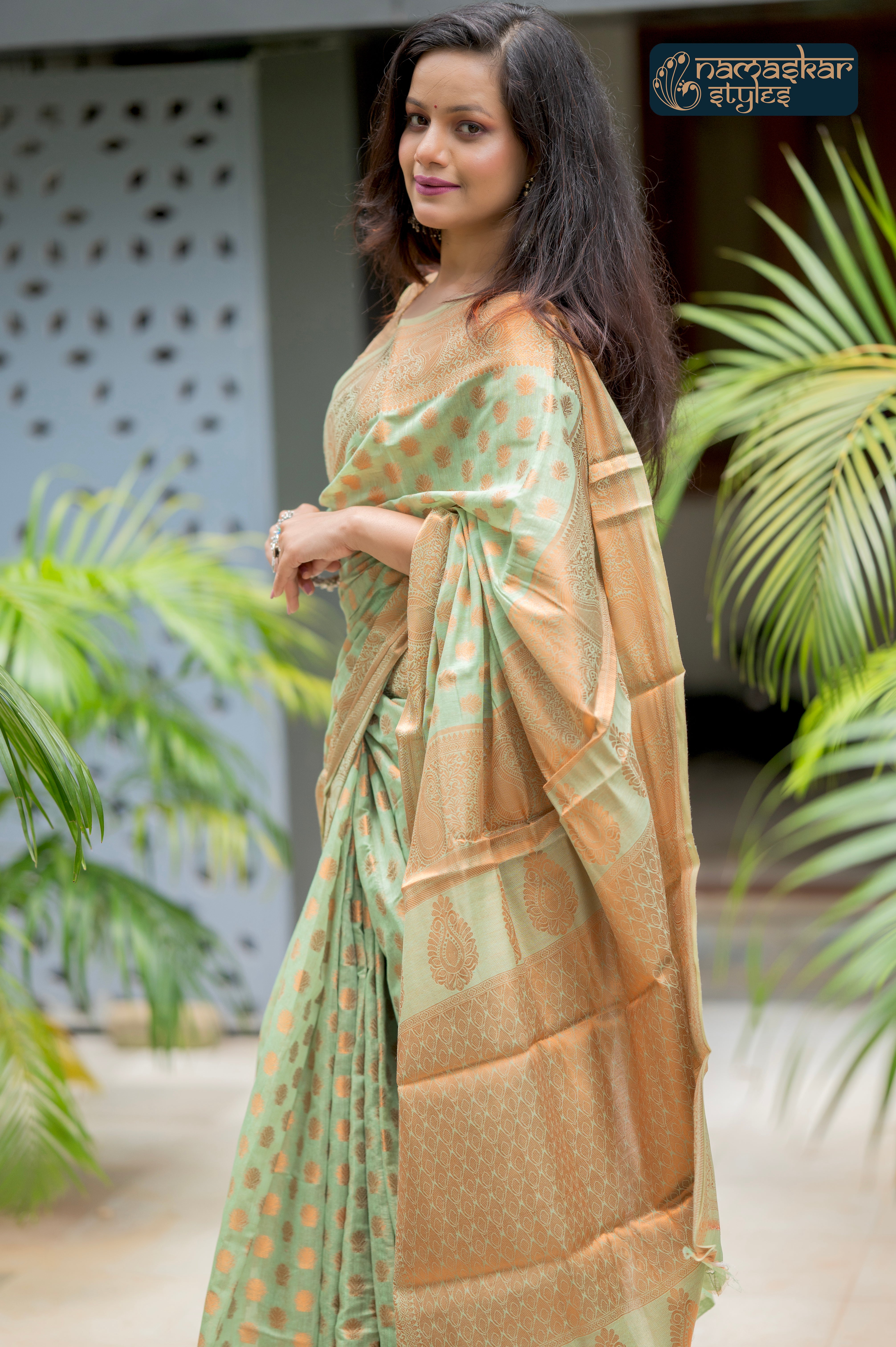 Ethereal Sage Light Green Kanjivaram Silk Saree