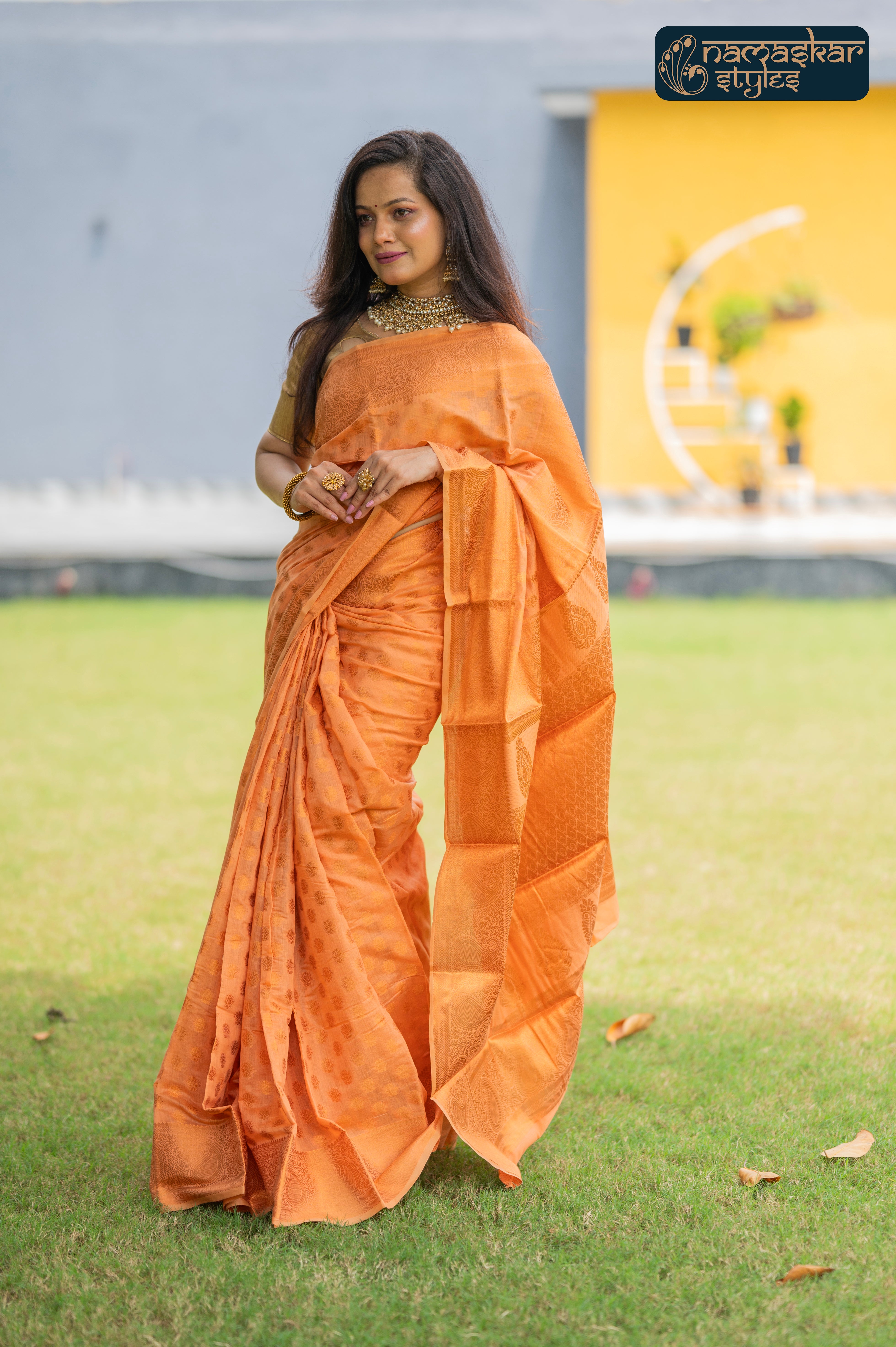 Serene Light Orange Kanjivaram Silk Saree