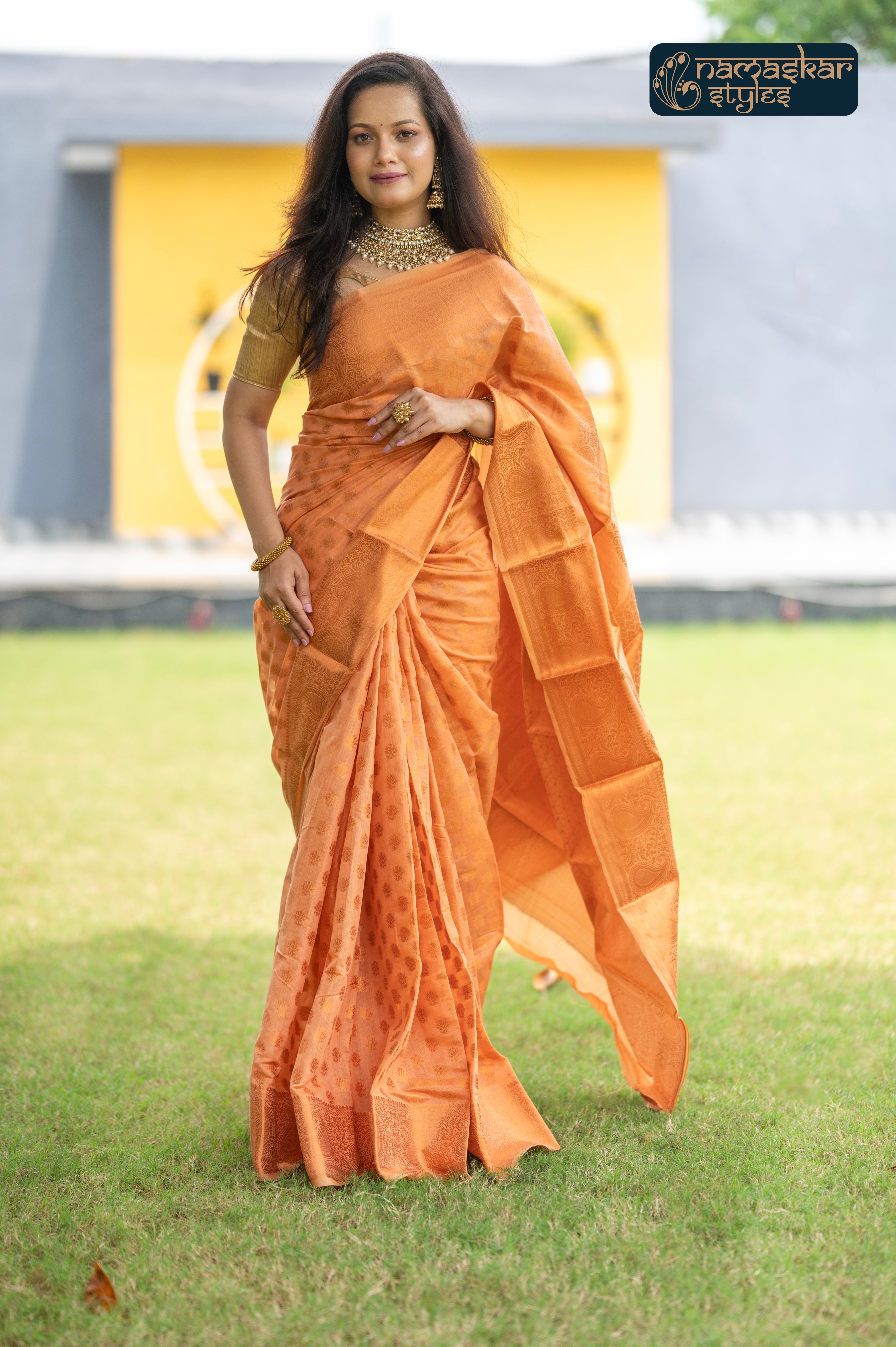 Serene Light Orange Kanjivaram Silk Saree