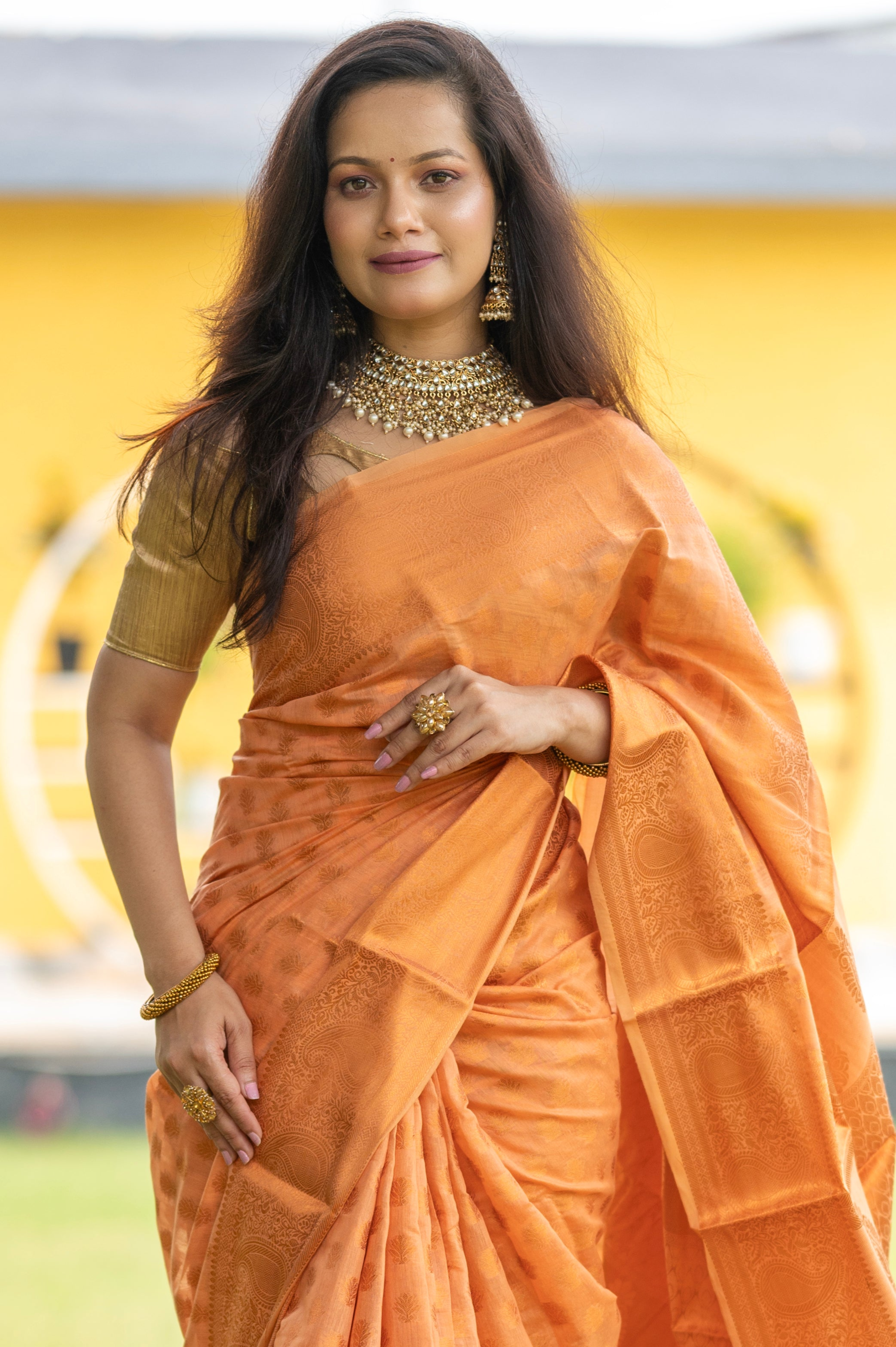 Serene Light Orange Kanjivaram Silk Saree