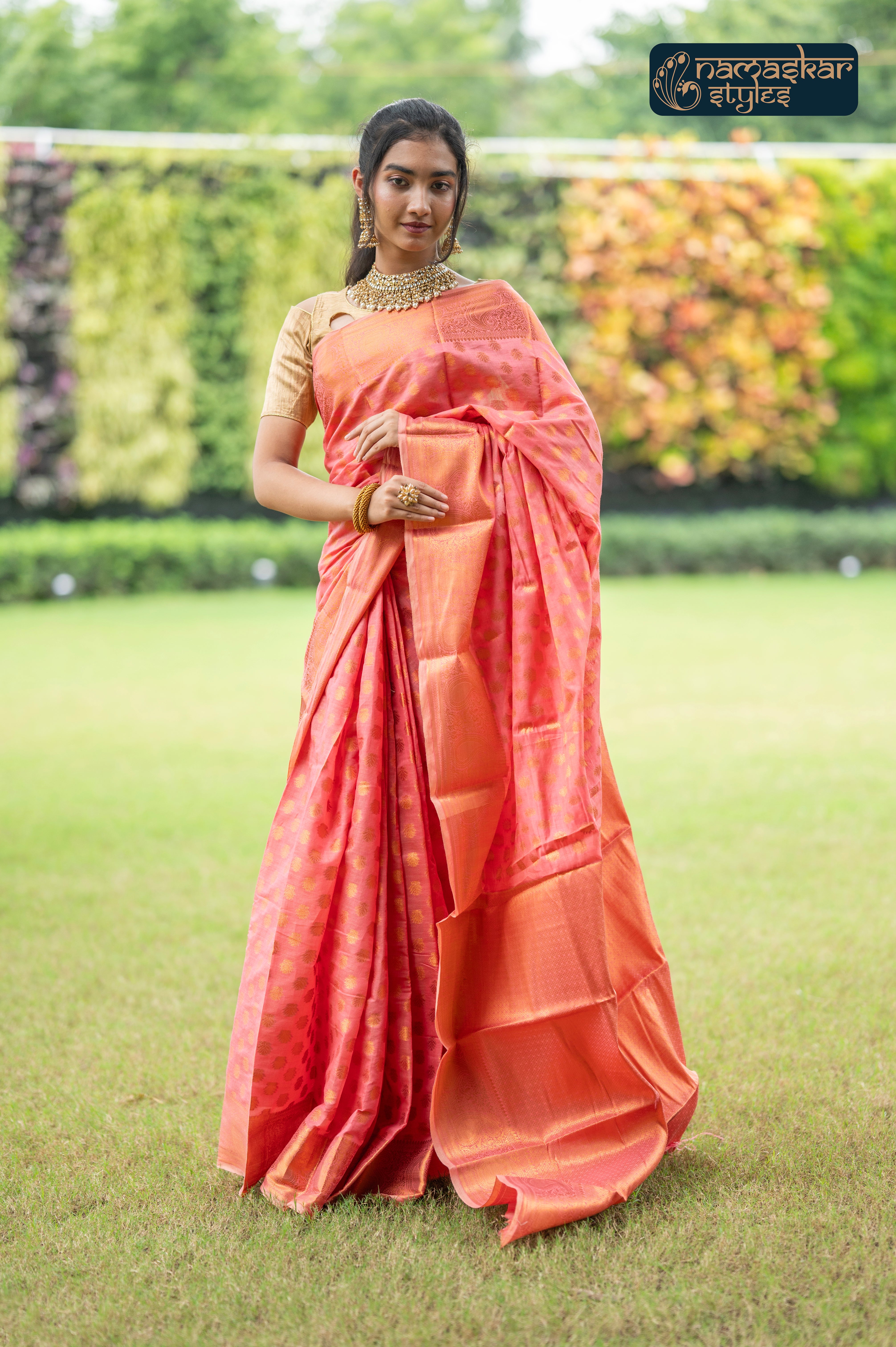 Pastel Red Kanjivaram Silk Saree