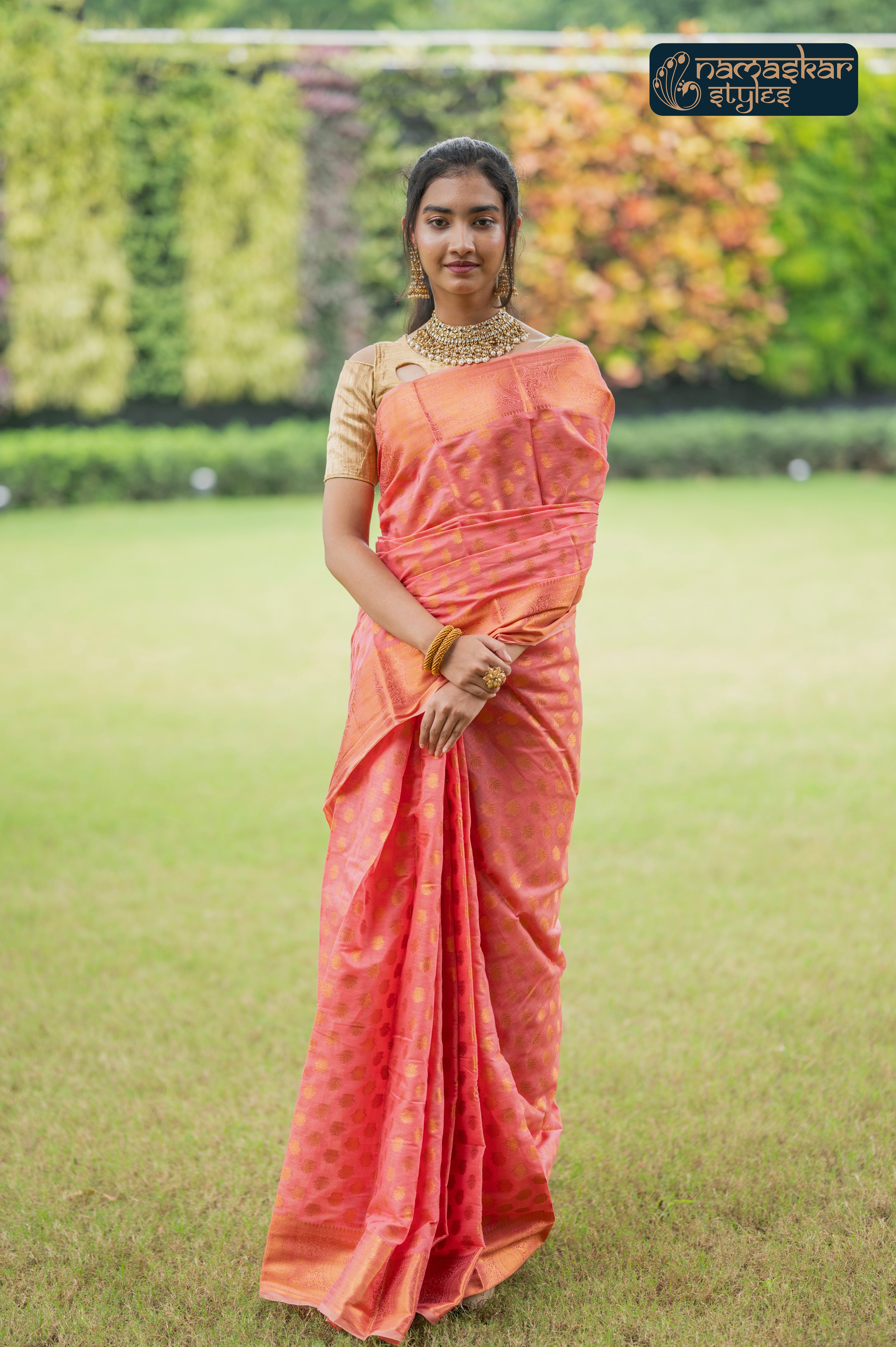 Pastel Red Kanjivaram Silk Saree