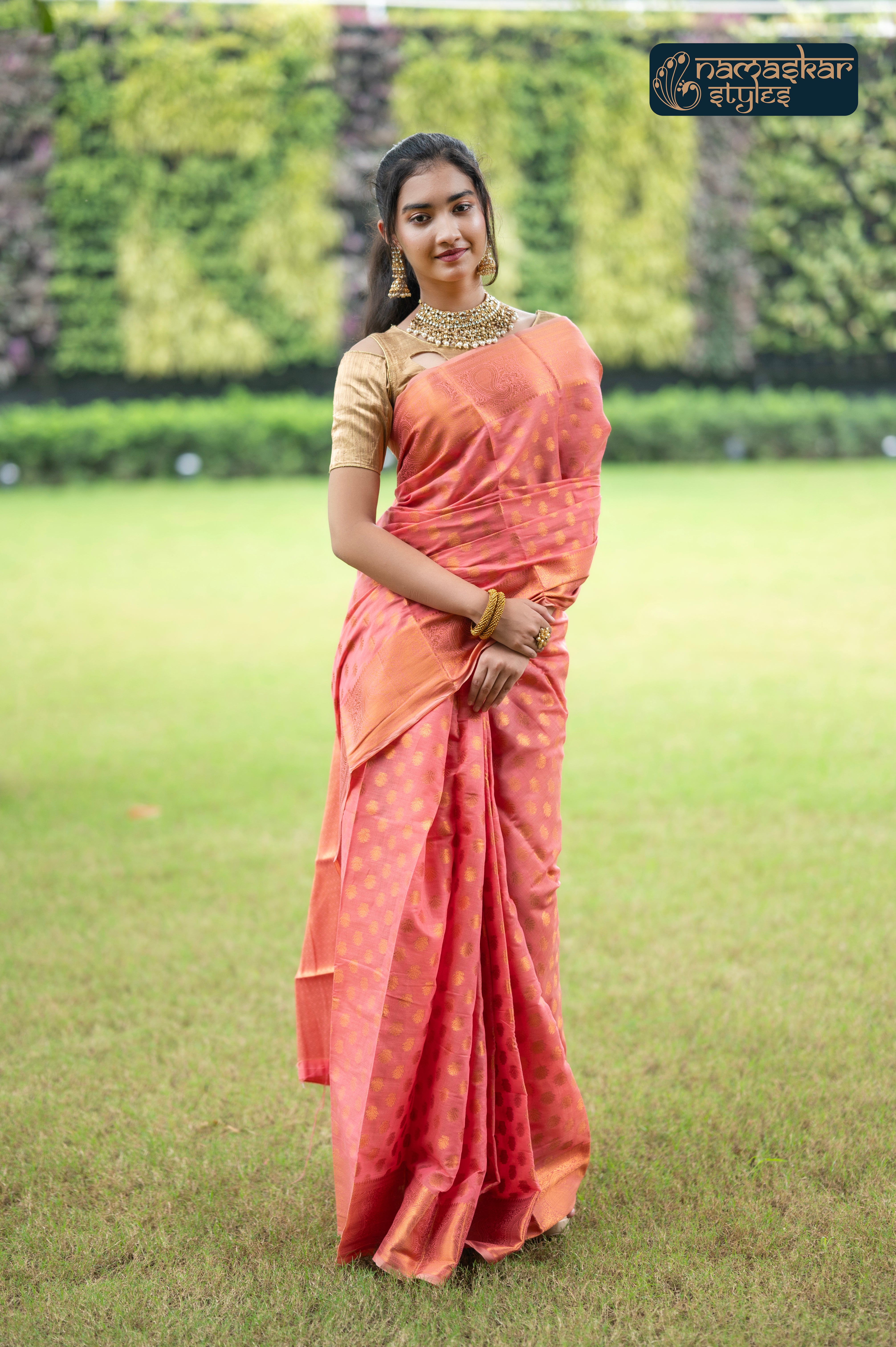 Pastel Red Kanjivaram Silk Saree