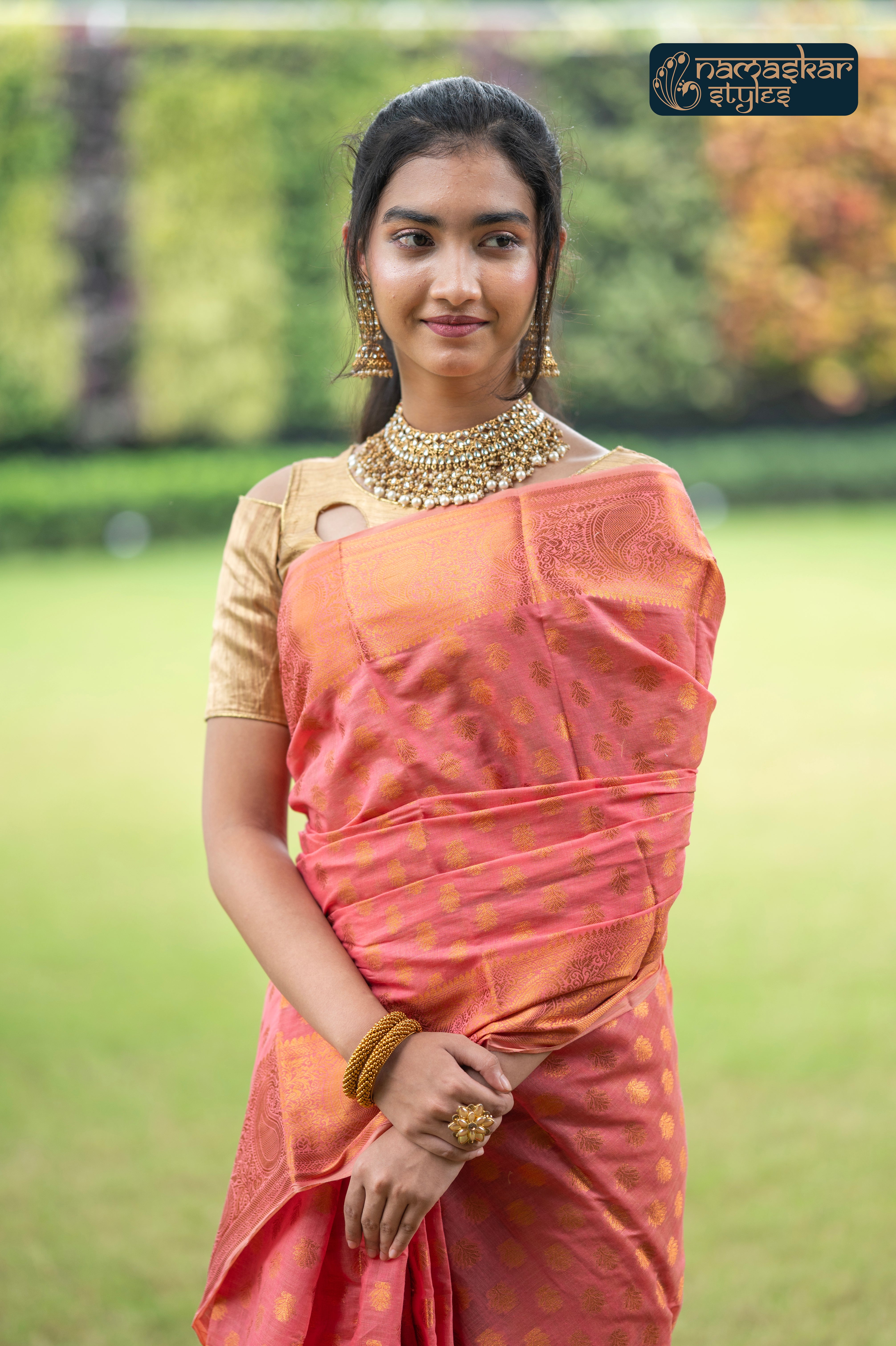 Pastel Red Kanjivaram Silk Saree