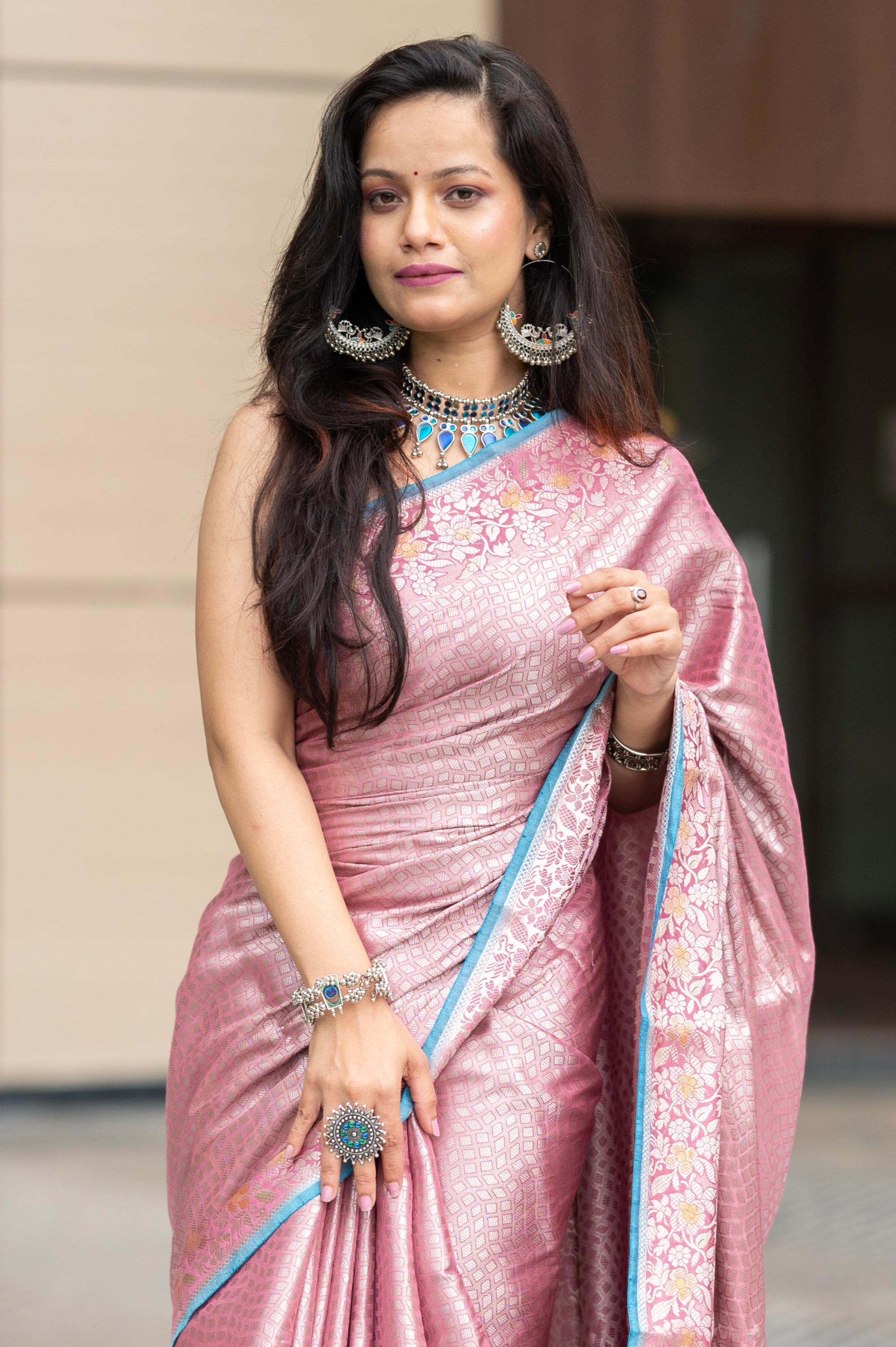 Radiant Pink Zari Woven Pure Banarasi Silk Saree with Silk Mark Certification