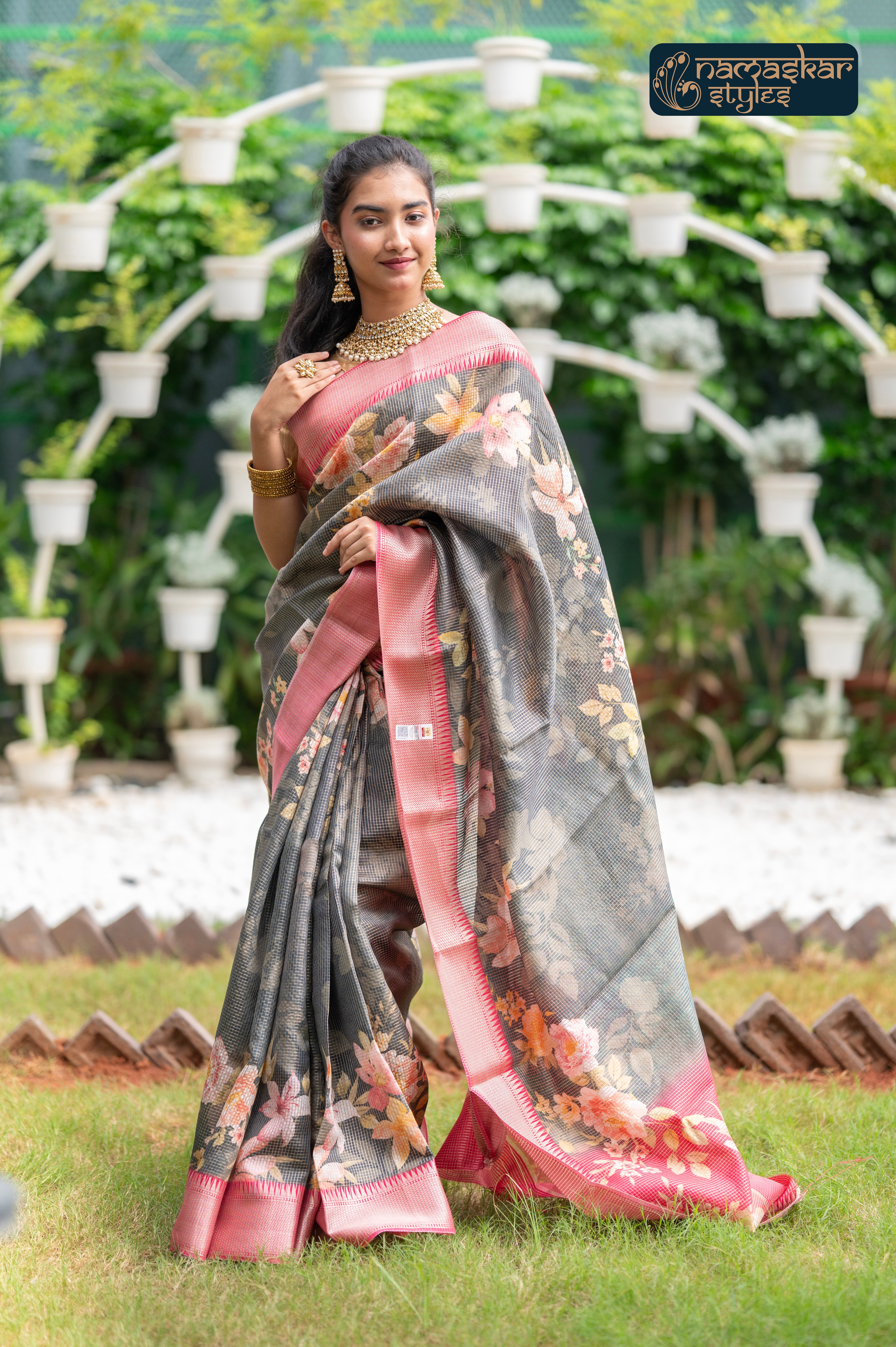 Rustic Reddish-Grey Zari Woven Pure Banarasi Silk Saree with Silk Mark Certification