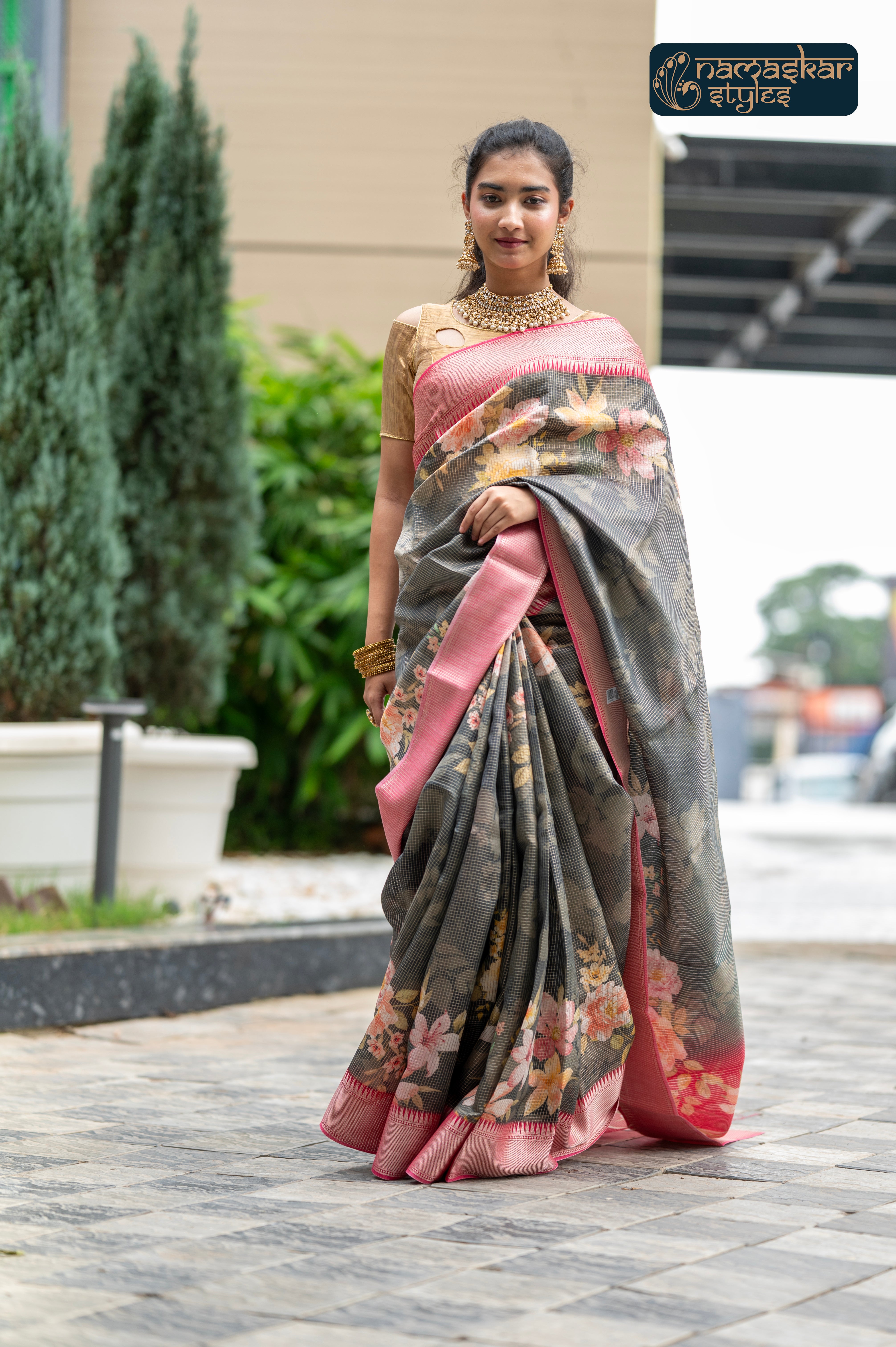 Rustic Reddish-Grey Zari Woven Pure Banarasi Silk Saree with Silk Mark Certification