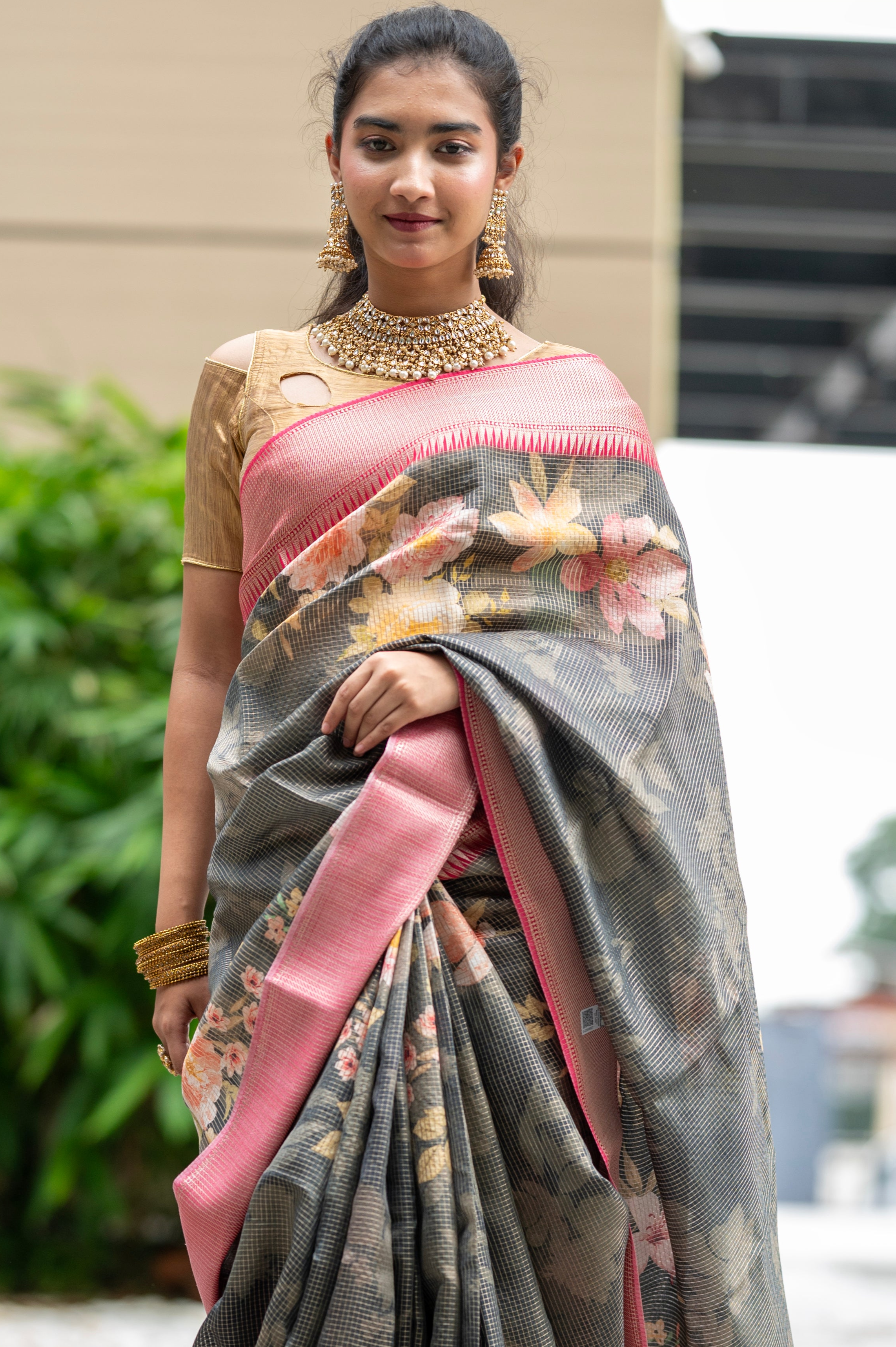 Rustic Reddish-Grey Zari Woven Pure Banarasi Silk Saree with Silk Mark Certification