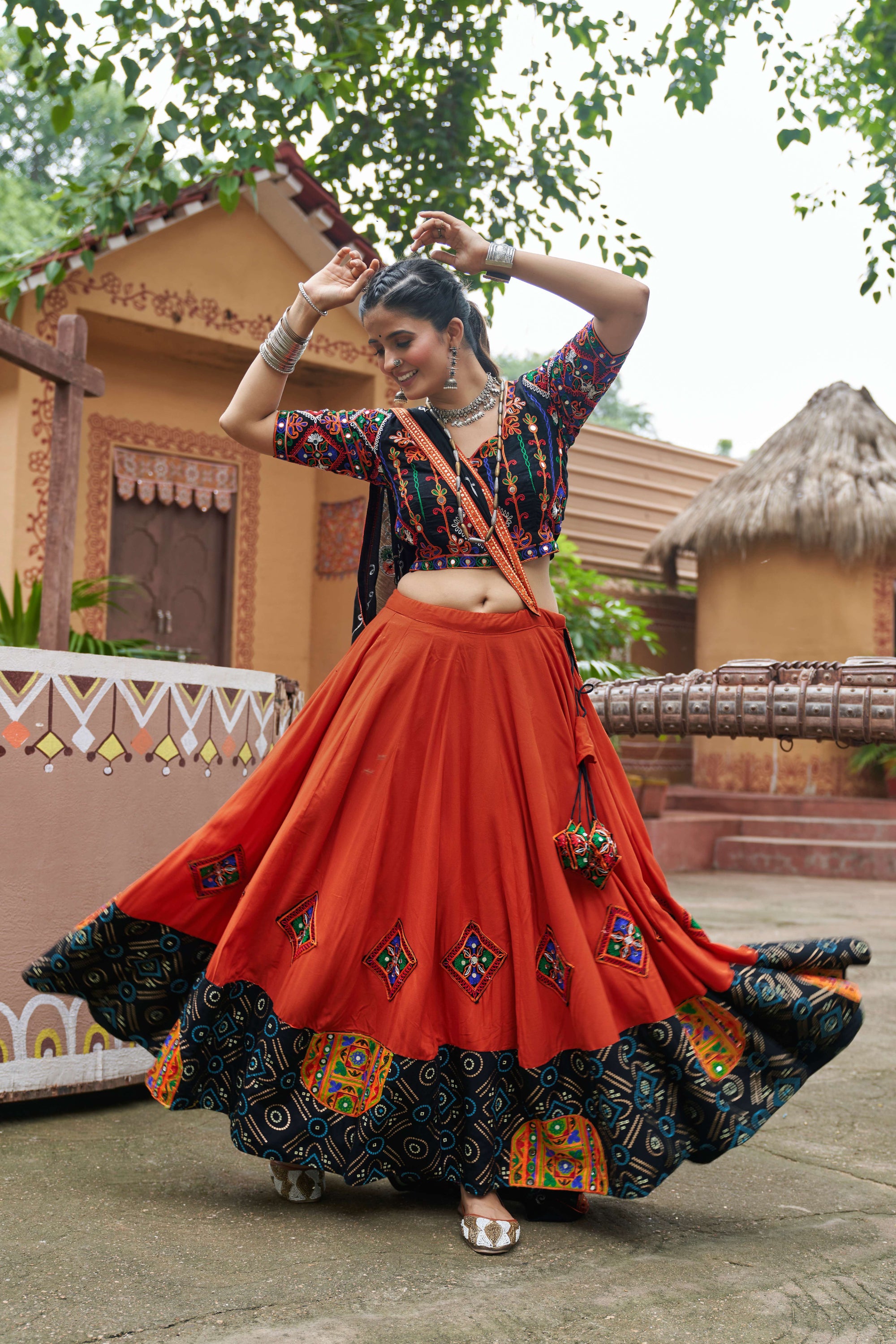 Navratri special Orange coloured rayon Lehenga