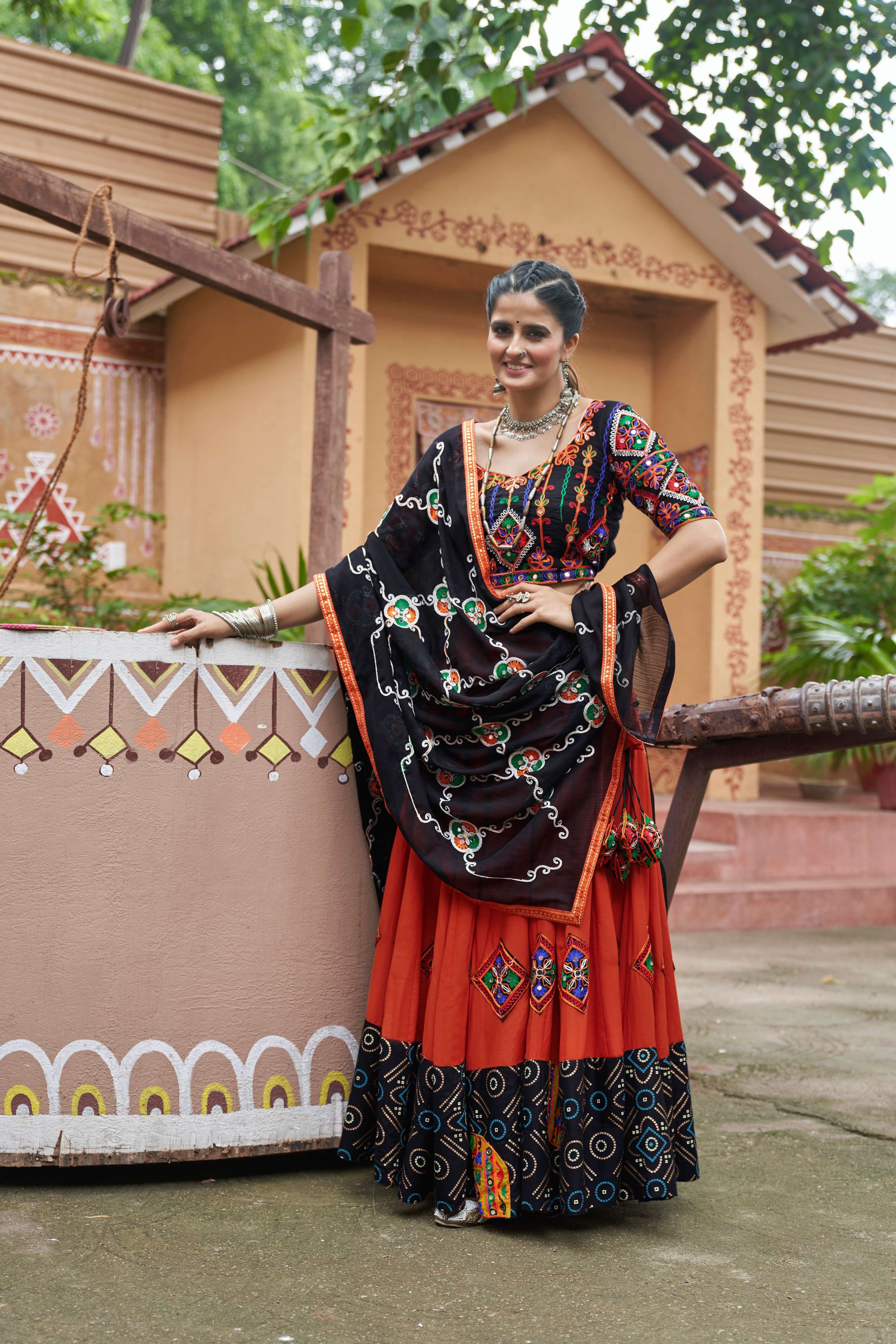 Navratri special Orange coloured rayon Lehenga