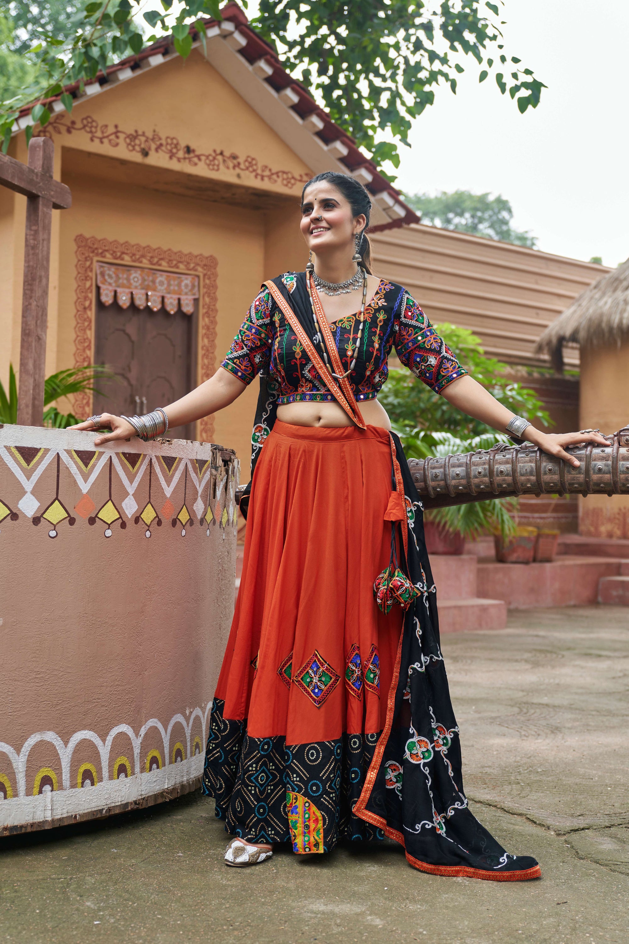 Navratri special Orange coloured rayon Lehenga