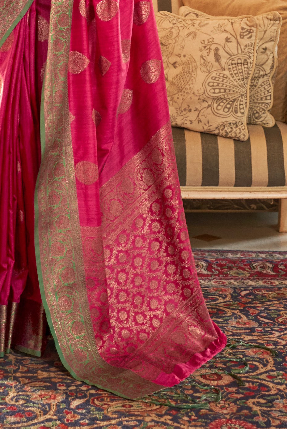 Rosy Ruby Pink Zari Woven Banarasi Saree