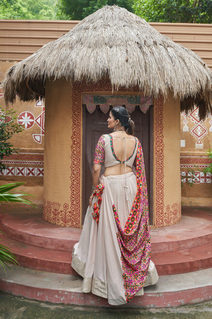 Navratri special Peach coloured rayon Lehenga