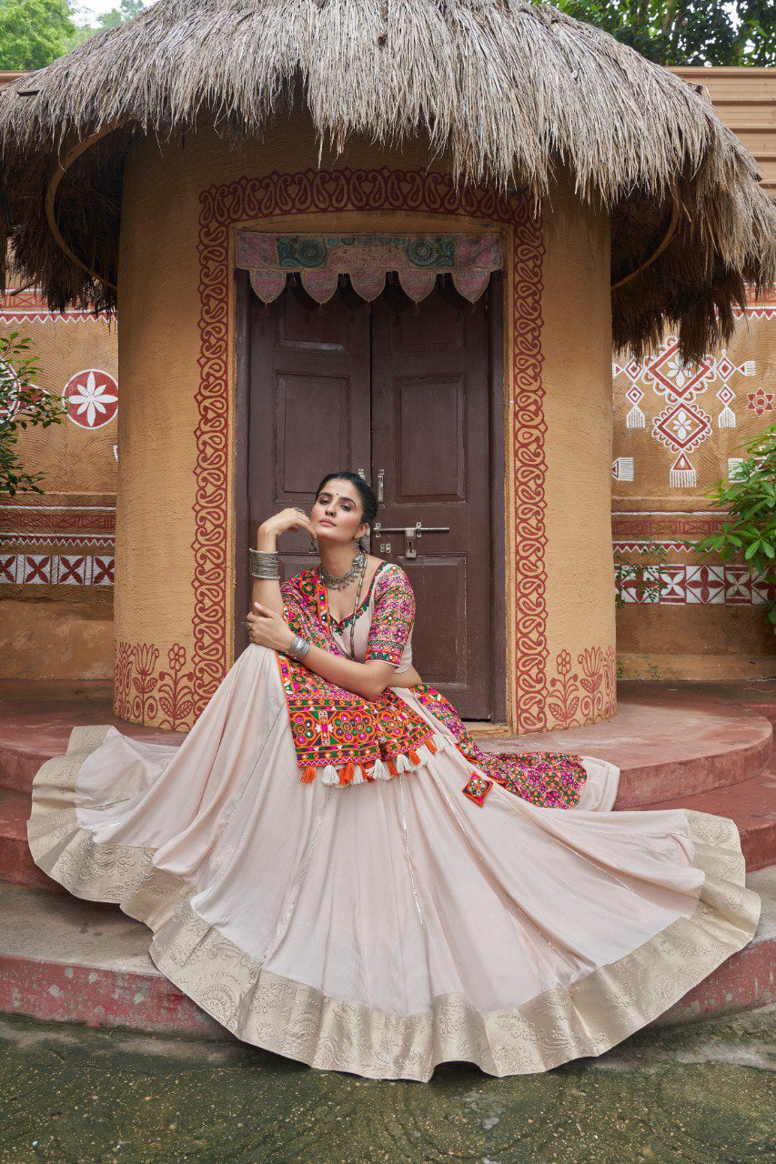 Navratri special Peach coloured rayon Lehenga