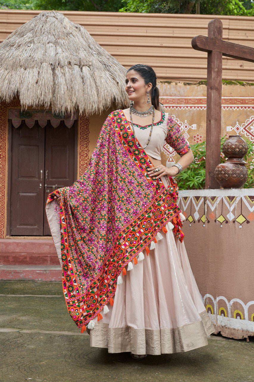 Navratri special Peach coloured rayon Lehenga