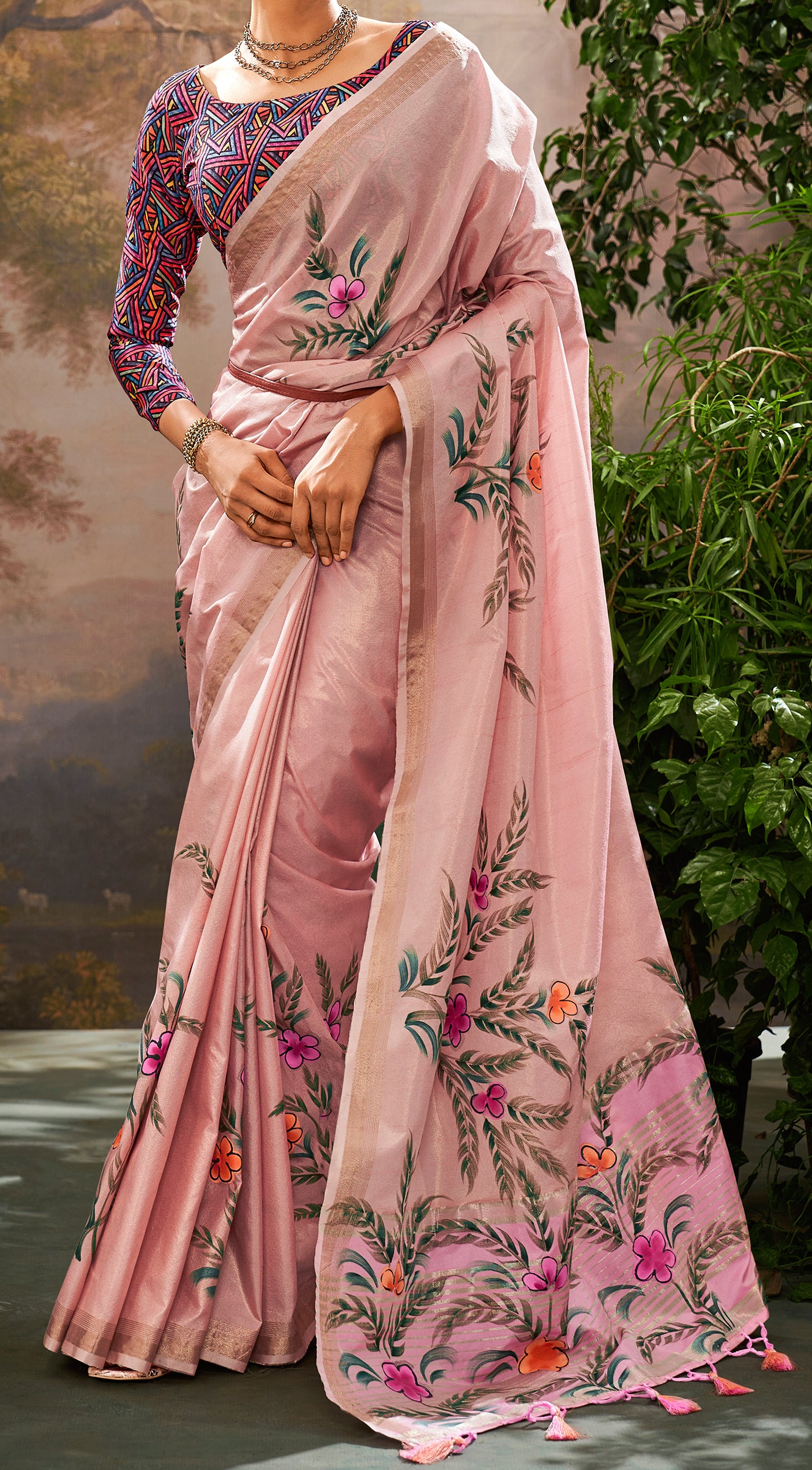 Coral Pink Coloured Soft Linen Tissue Saree – Timeless Luxury & Grace