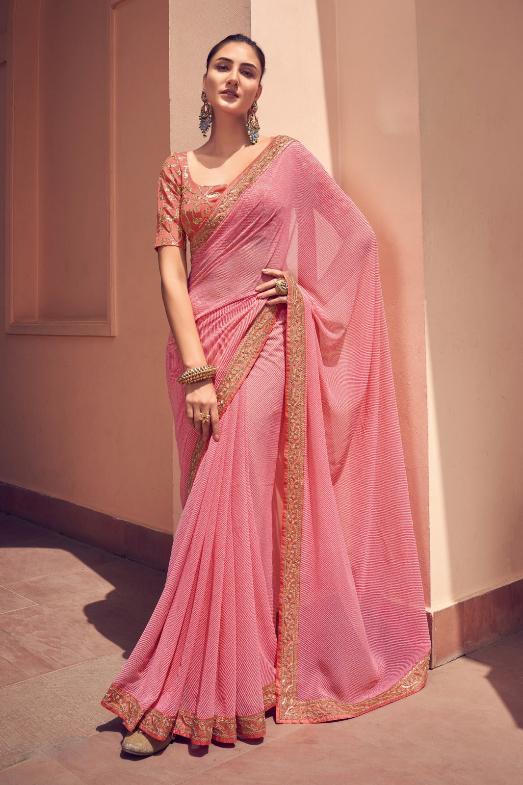 Elegant Pink  Bandhni Print Saree