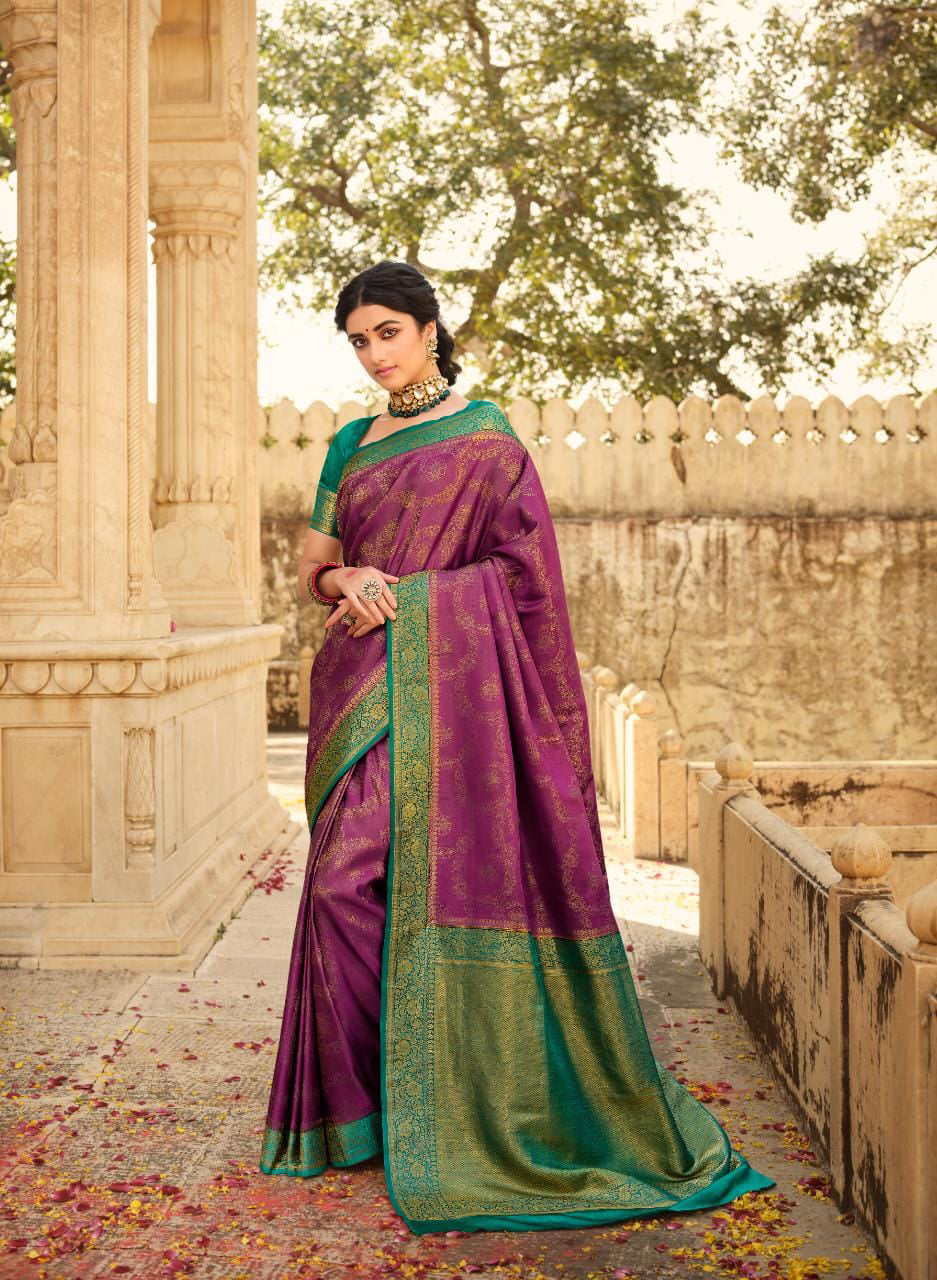 Royal Purple Coloured Banarasi Katan Silk Saree