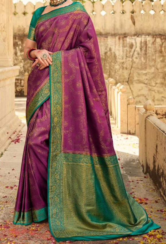 Royal Purple Coloured Banarasi Katan Silk Saree