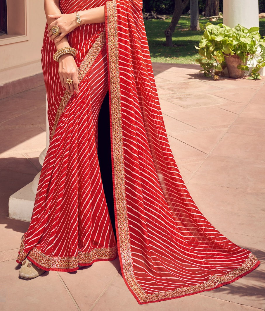 Elegant Red Bandhni Print Saree