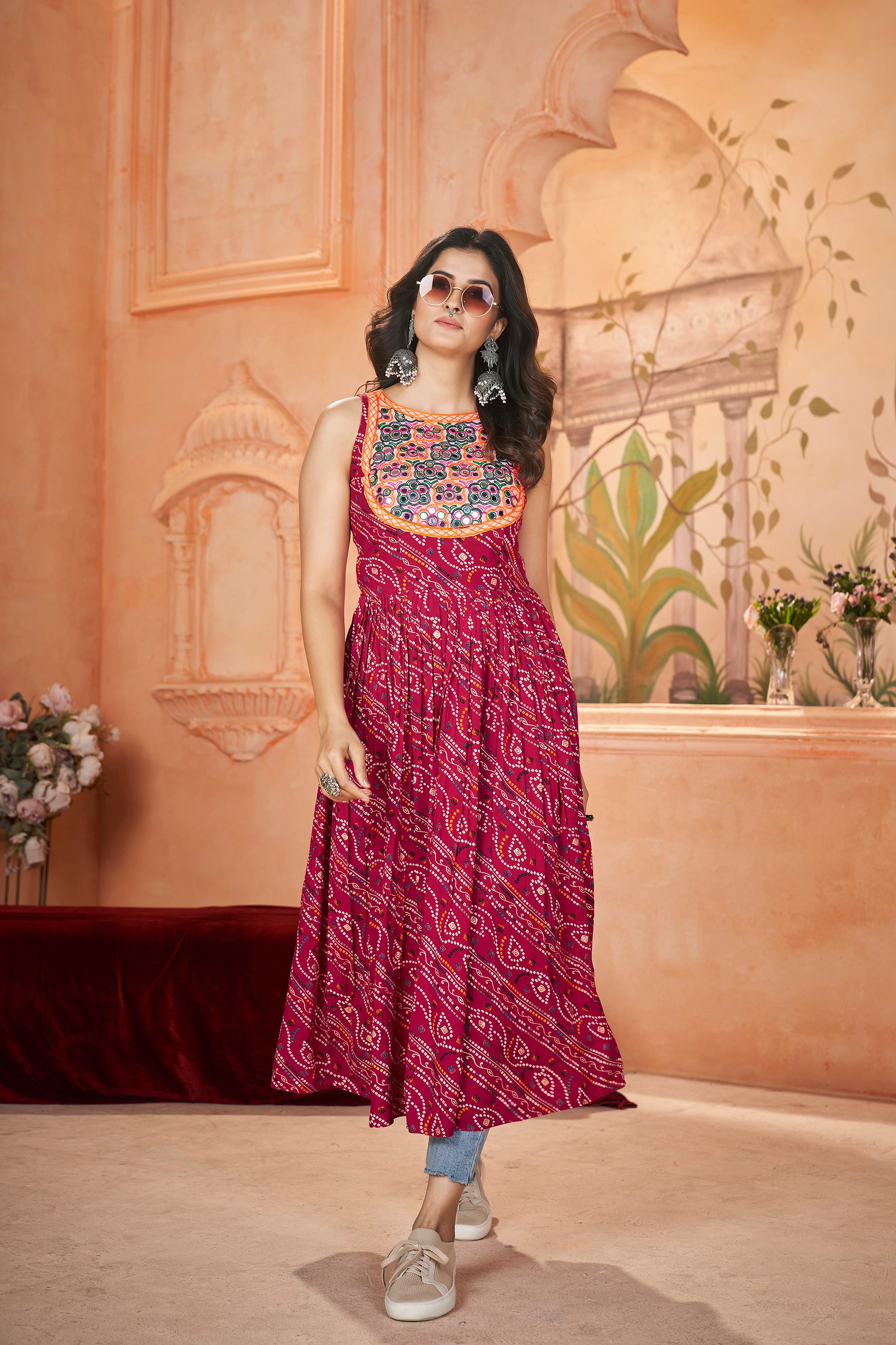 Pink Colour Rayon With Print Embroidery