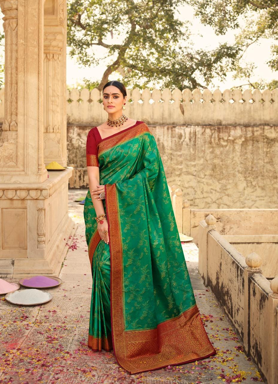 Tale Green Coloured Banarasi Katan Silk Saree