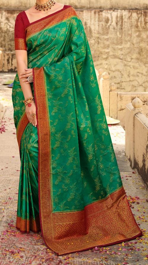 Tale Green Coloured Banarasi Katan Silk Saree